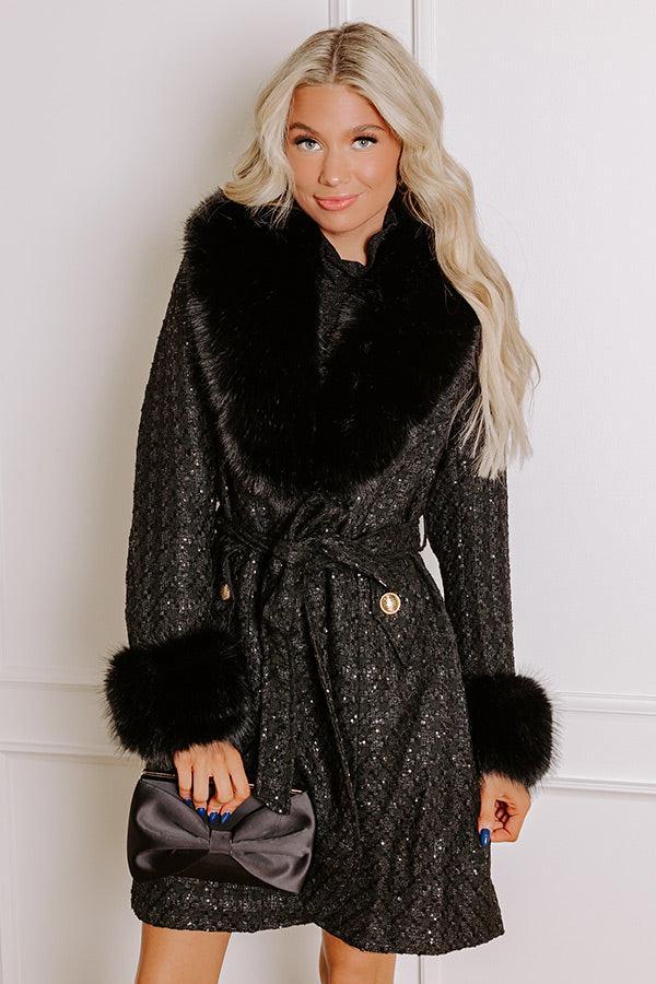 Cozy Elegance Tweed Knit Coat In Black Product Image