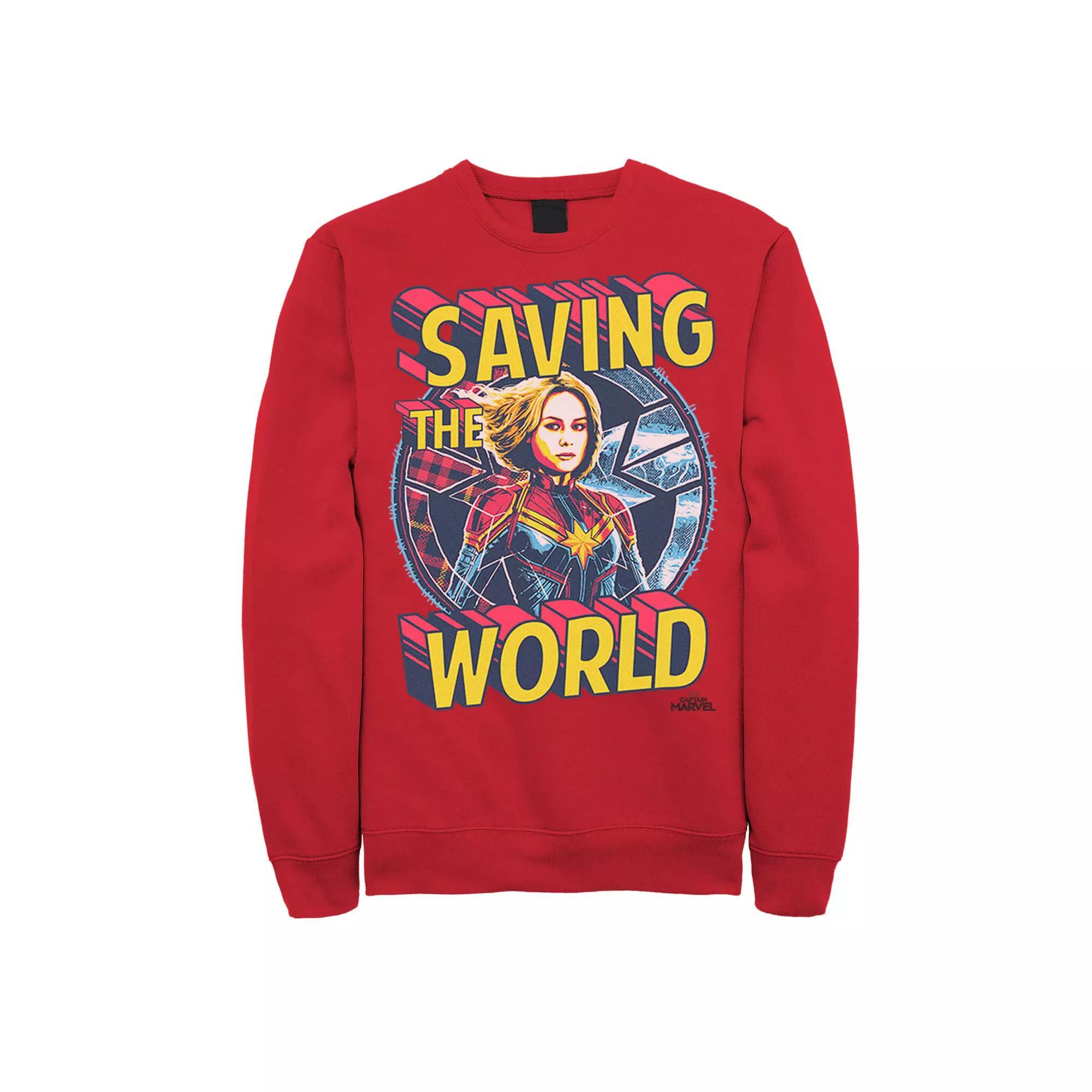 Men's Marvel Captain Marvel Saving The World Portrait Sweatshirt, Size: Small, Red Product Image