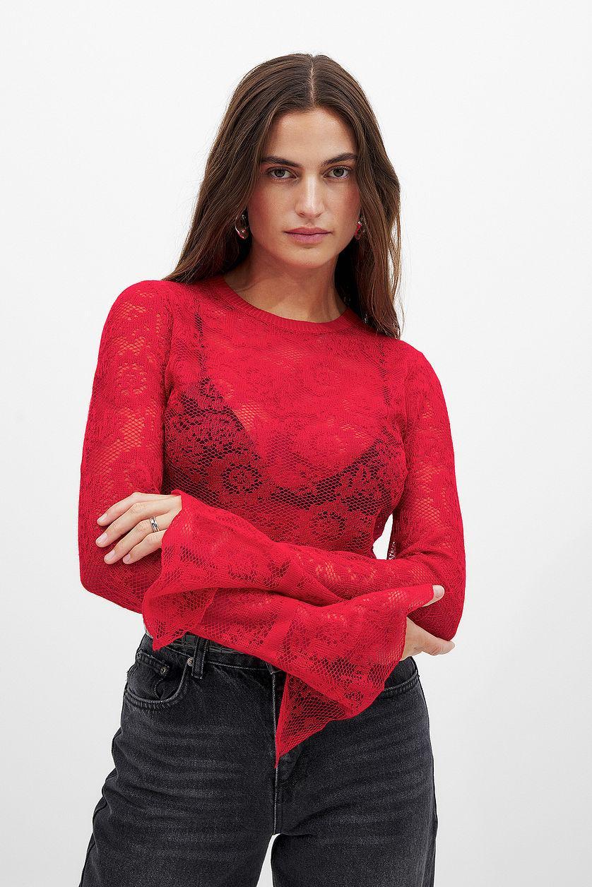 Lace Knitted Round Neck Top Product Image