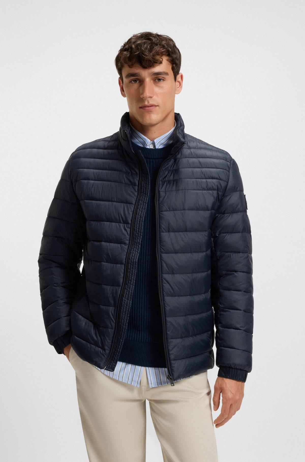 BOSS - Water-repellent quilted field jacket with packable hood - Dark Blue Product Image