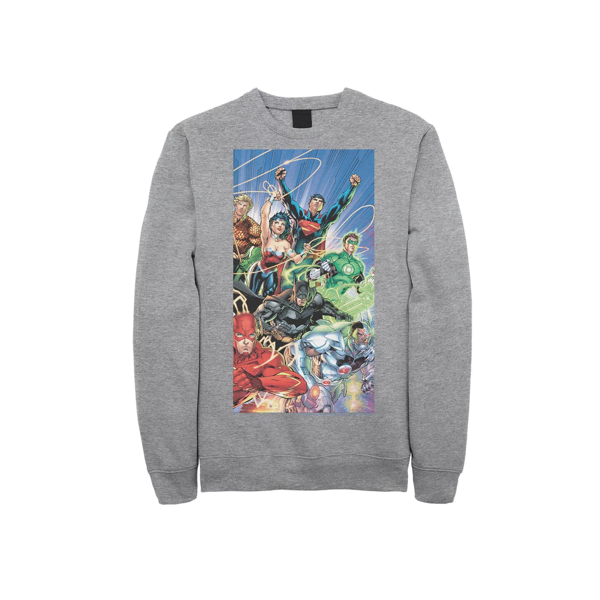 Men's Justice League Fandom Collage Poster Sweatshirt, Size: Small, Athletic Grey Product Image