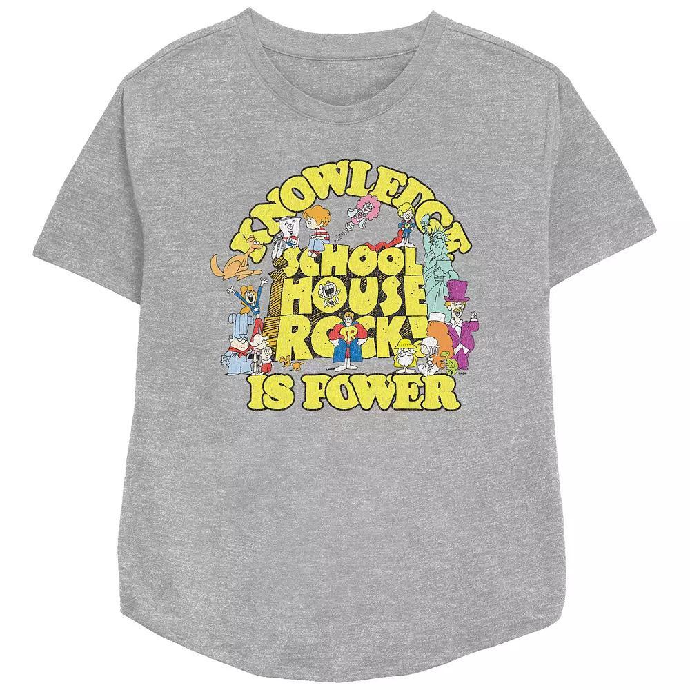 Disney's Schoolhouse Rock! Knowledge Is Power Women's Relaxed Fit Graphic Tee, Size: Medium, Athletic Grey Product Image