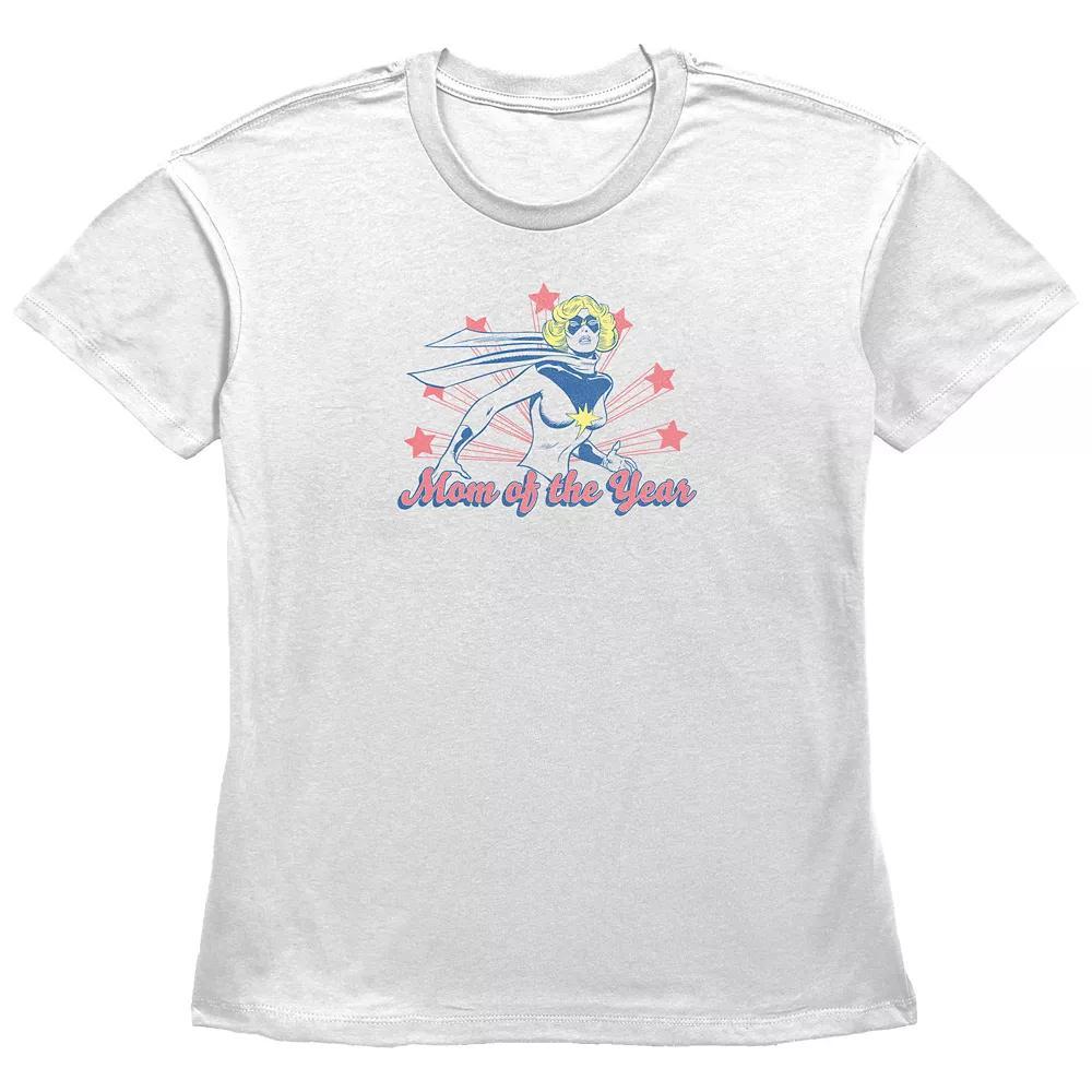 Women's Captain Marvel Mom Of The Year Basic Fit Graphic Tee, Size: XL, White Product Image