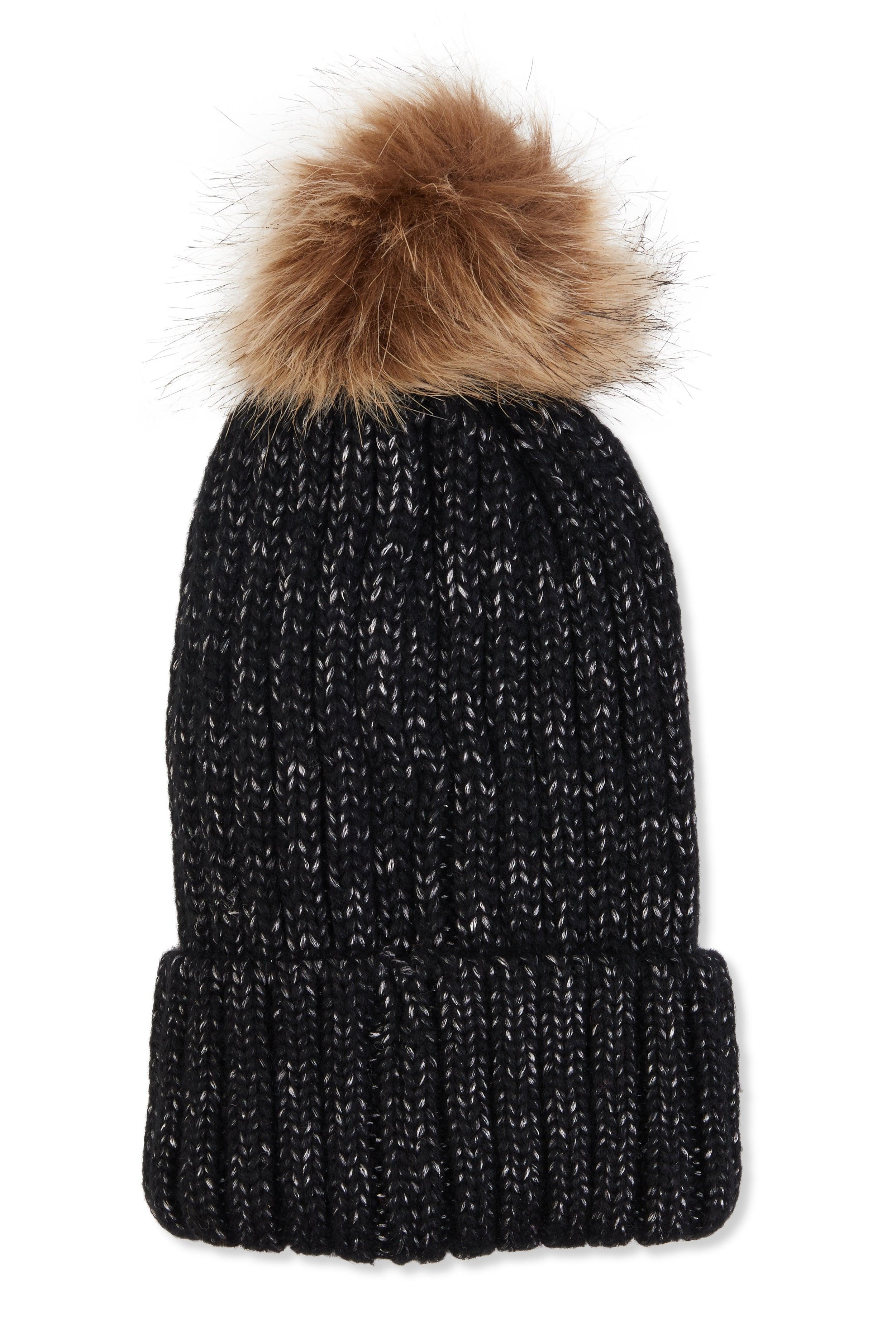 Faux Fur Pom Pom Cable Knit Beanie Female Product Image