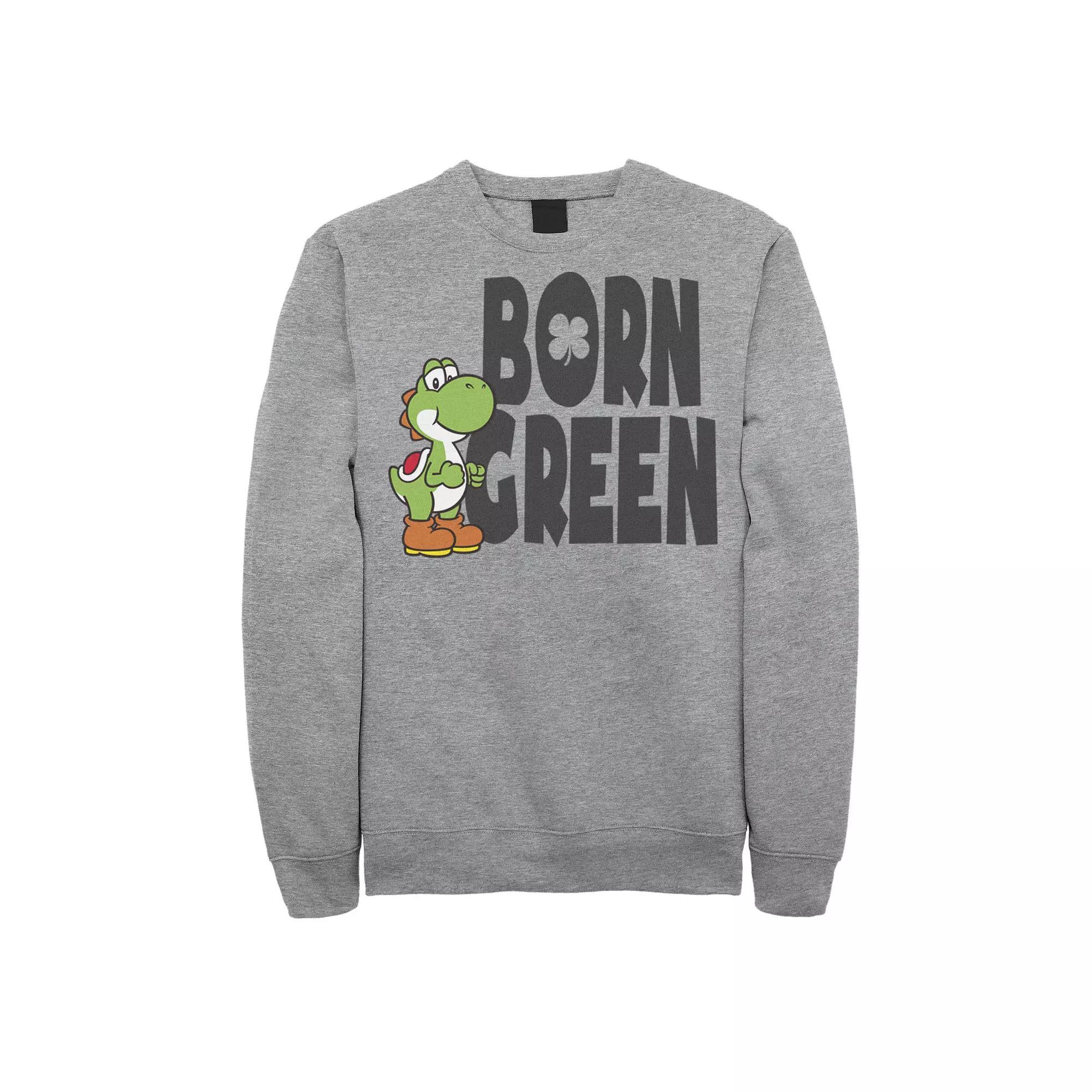 Men's Nintendo Super Mario Born Green St Patricks Day Sweatshirt, Size: Small, Athletic Grey Product Image