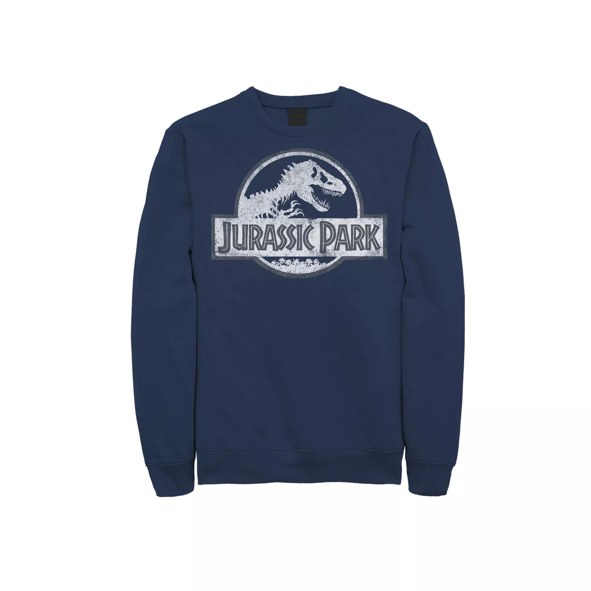 Men's Jurassic Park White Distressed Circle Logo Fleece Graphic Pullover,  Product Image