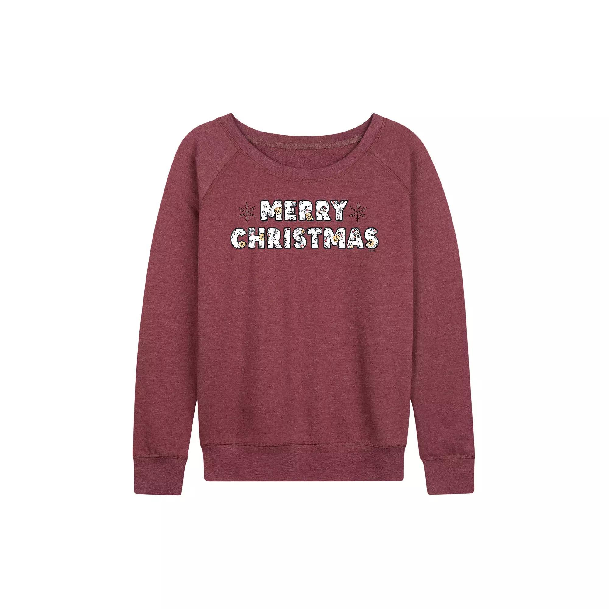 DIsney's Winnie The Pooh Women's Merry Christmas French Terry Long Sleeve Tee,  Product Image