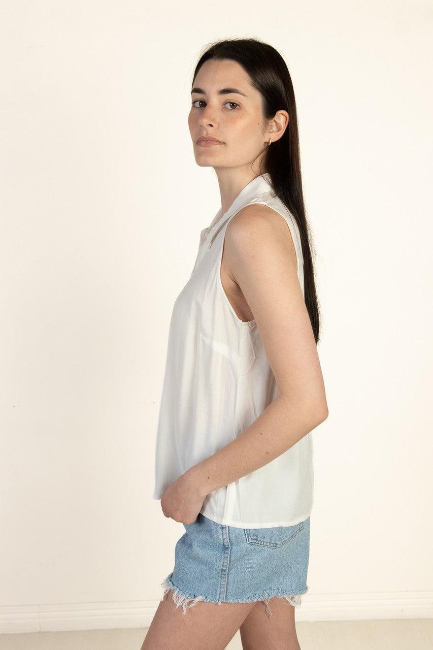 Sleeveless White Button Up Shirt Product Image