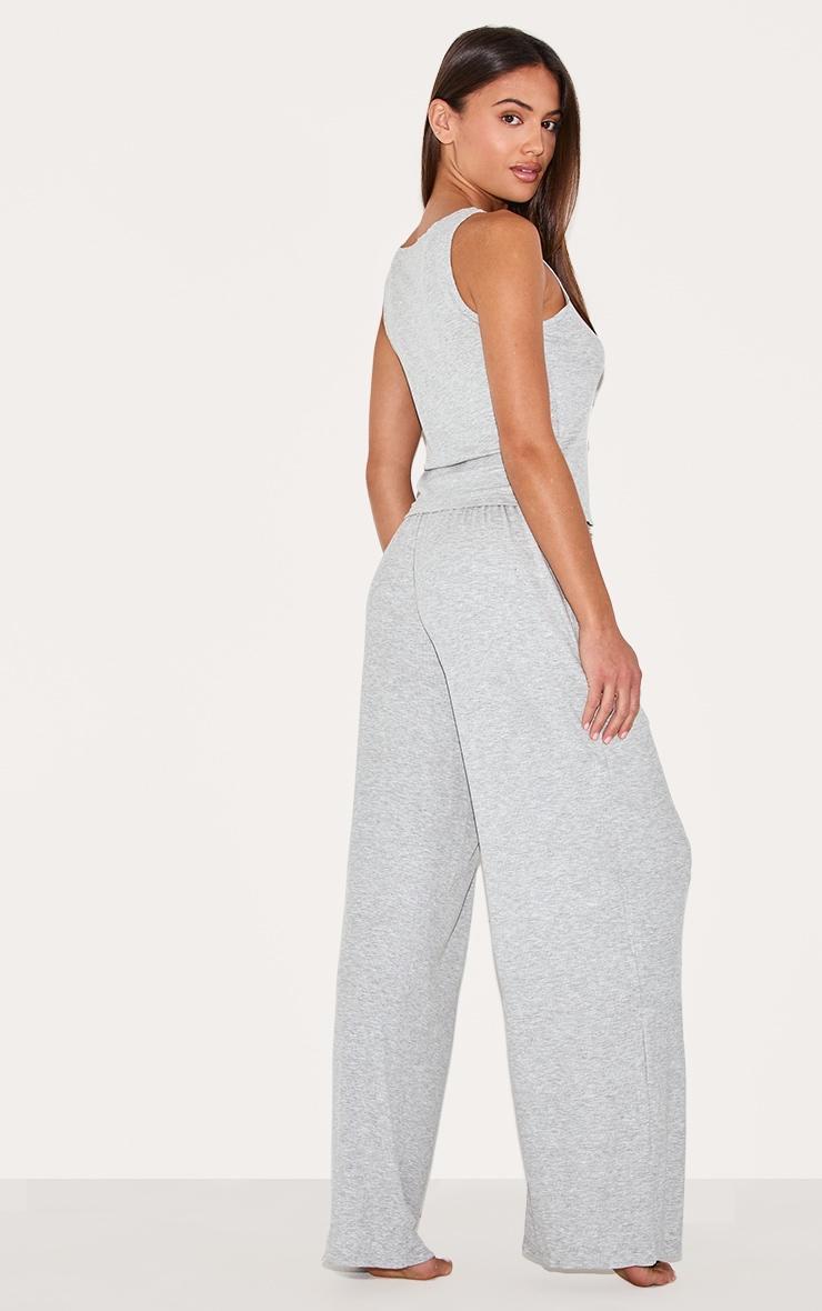 Grey Ribbed Button Vest Long Pj Set Product Image