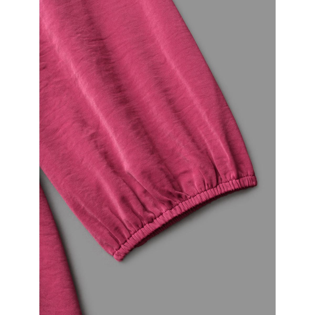 Plus Size RedViolet Notched Collar Gathered Lantern Sleeve Blouse Women Elegant Long Sleeve Notched collar Everyday Blouses BloomChic 22-24/3X Product Image