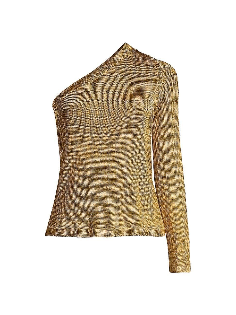 Womens Metallic Knit One-Shoulder Top Product Image