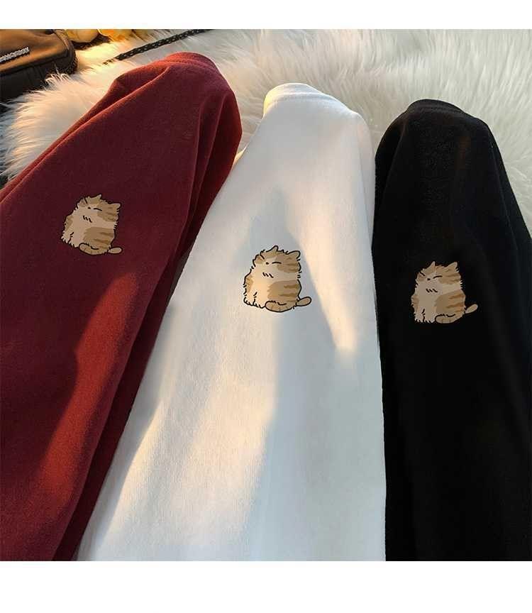 Elbow-Sleeve Round Neck Cartoon Print Tee Product Image