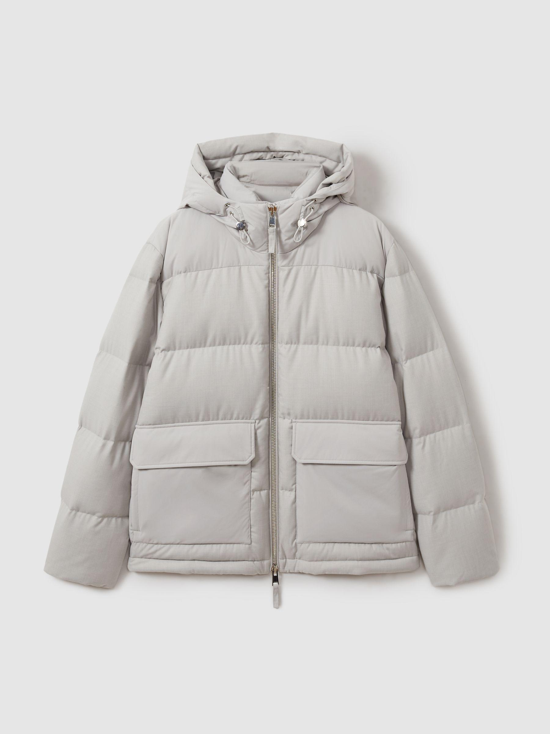 Patch-Pocket Quilted Puffer Jacket in Grey Product Image
