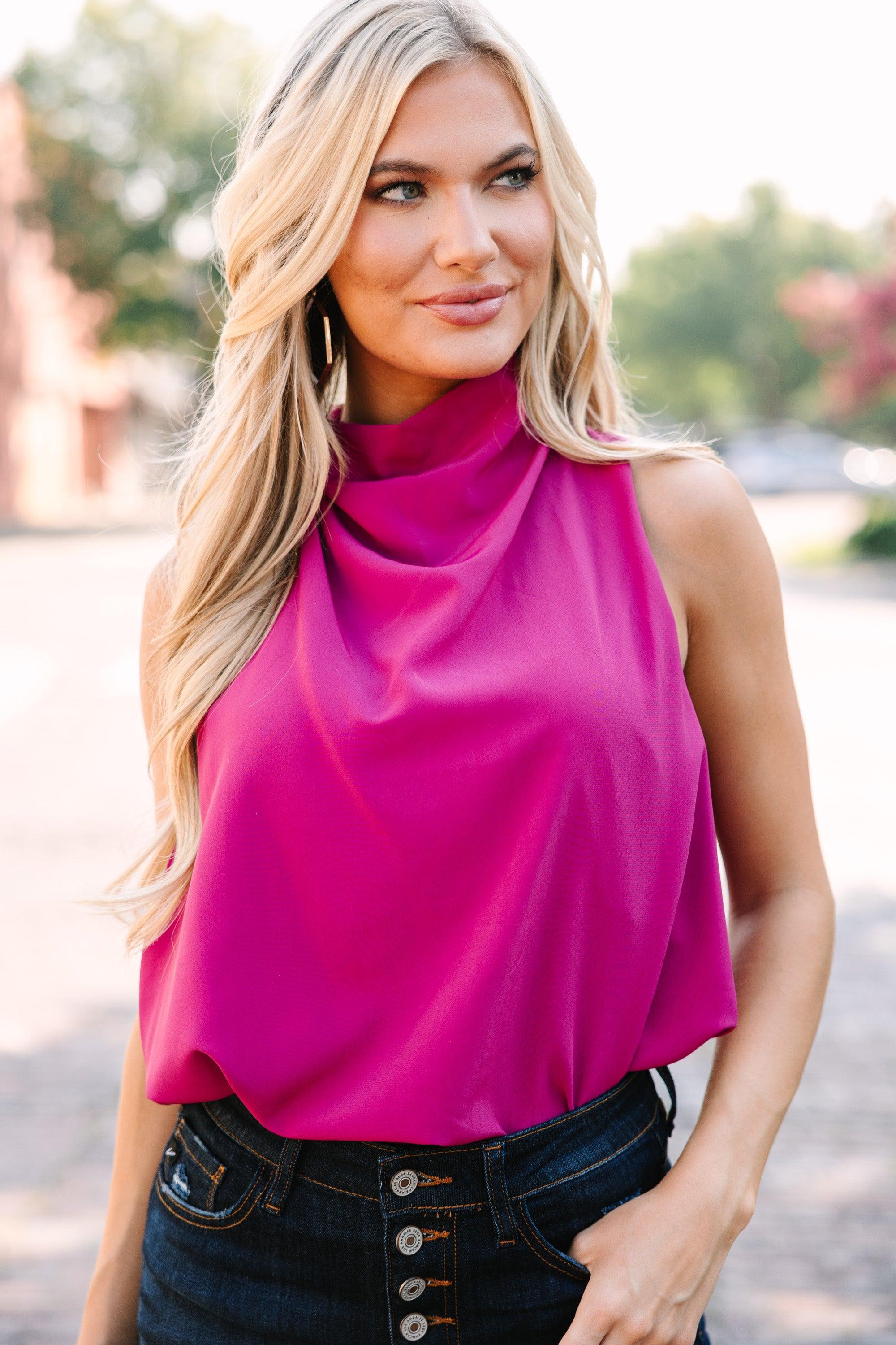 Tell Your Story Magenta Pink Cowl Neck Tank Female Product Image