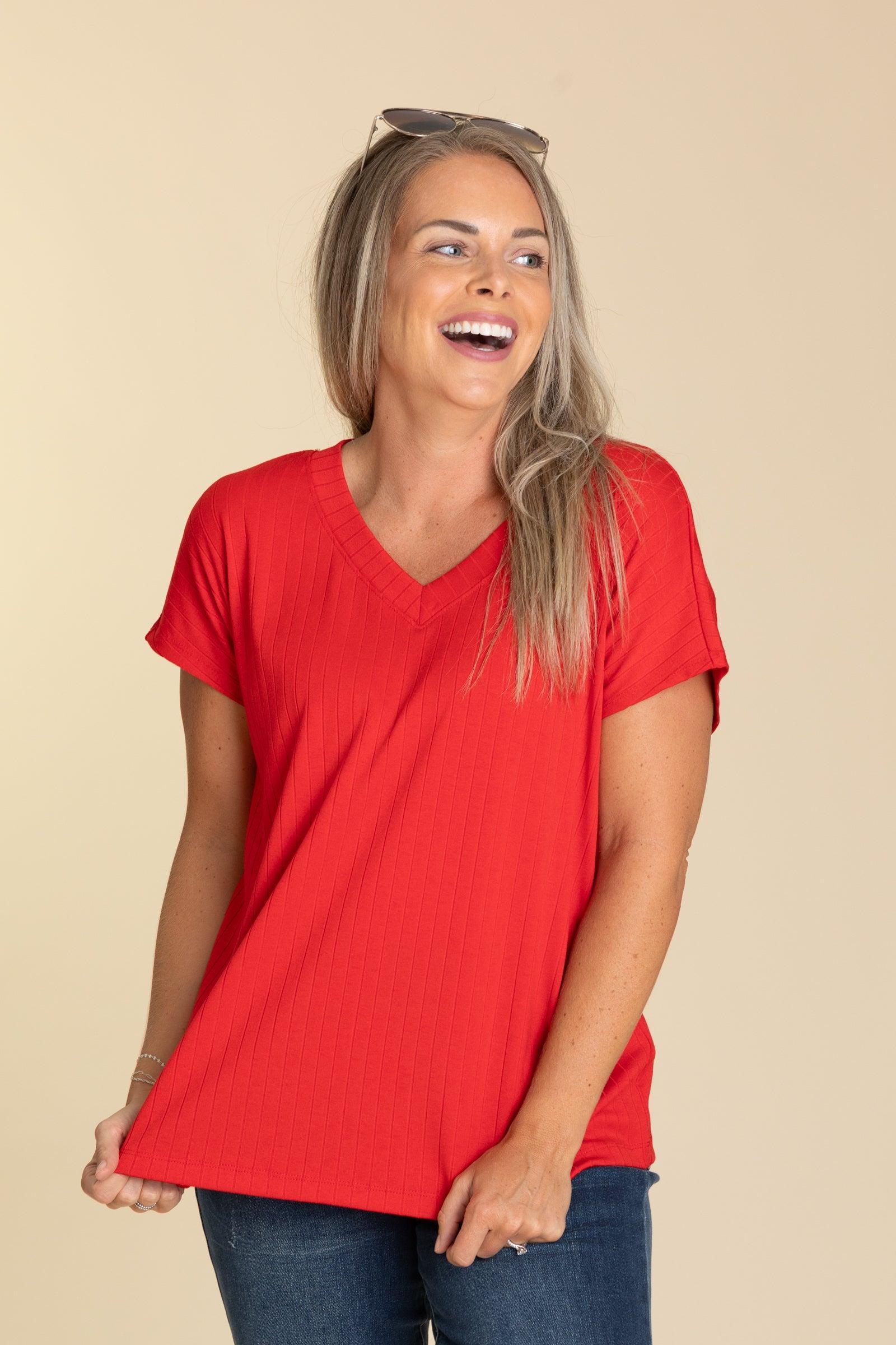 Ribbed V-Neck Top Product Image