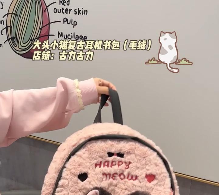 Letter Embroidered Cat Fluffy Backpack Product Image