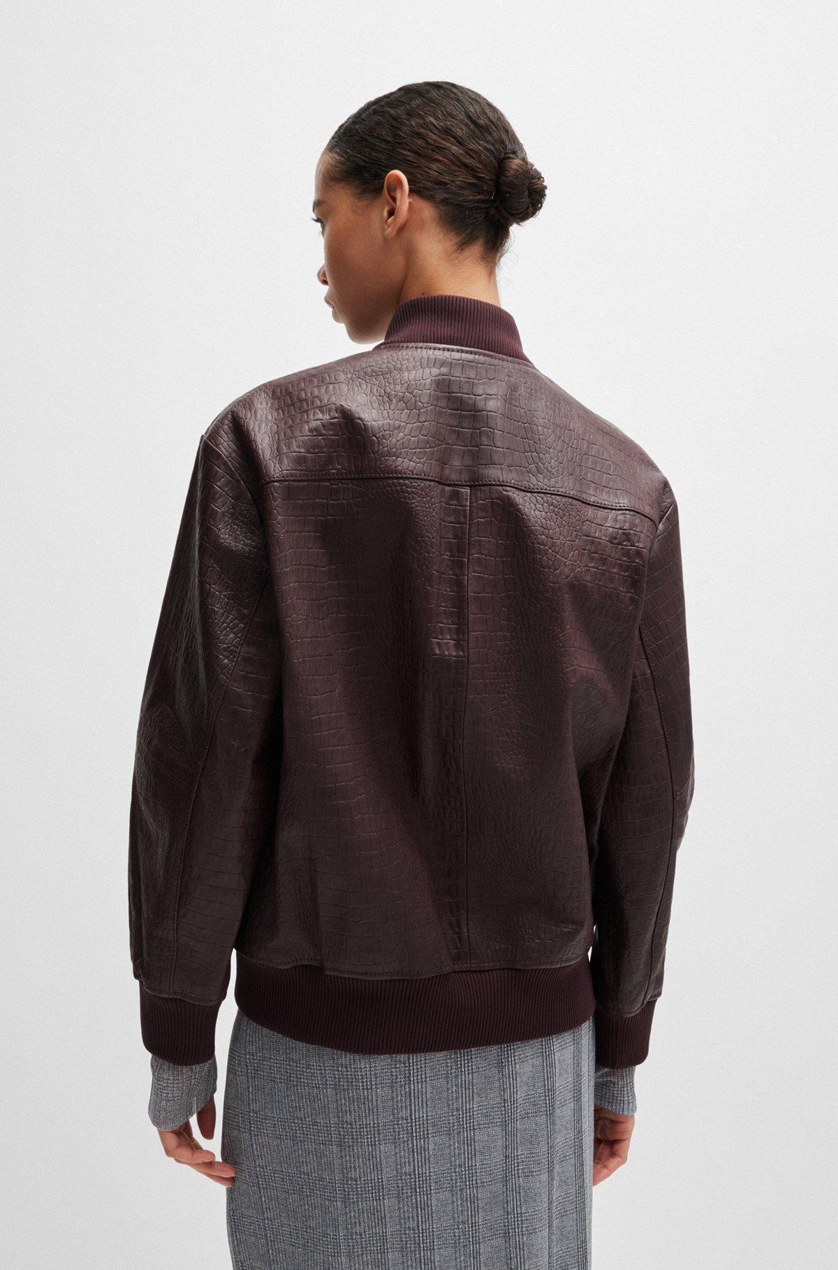 Leather bomber jacket with embossed crocodile motif Product Image