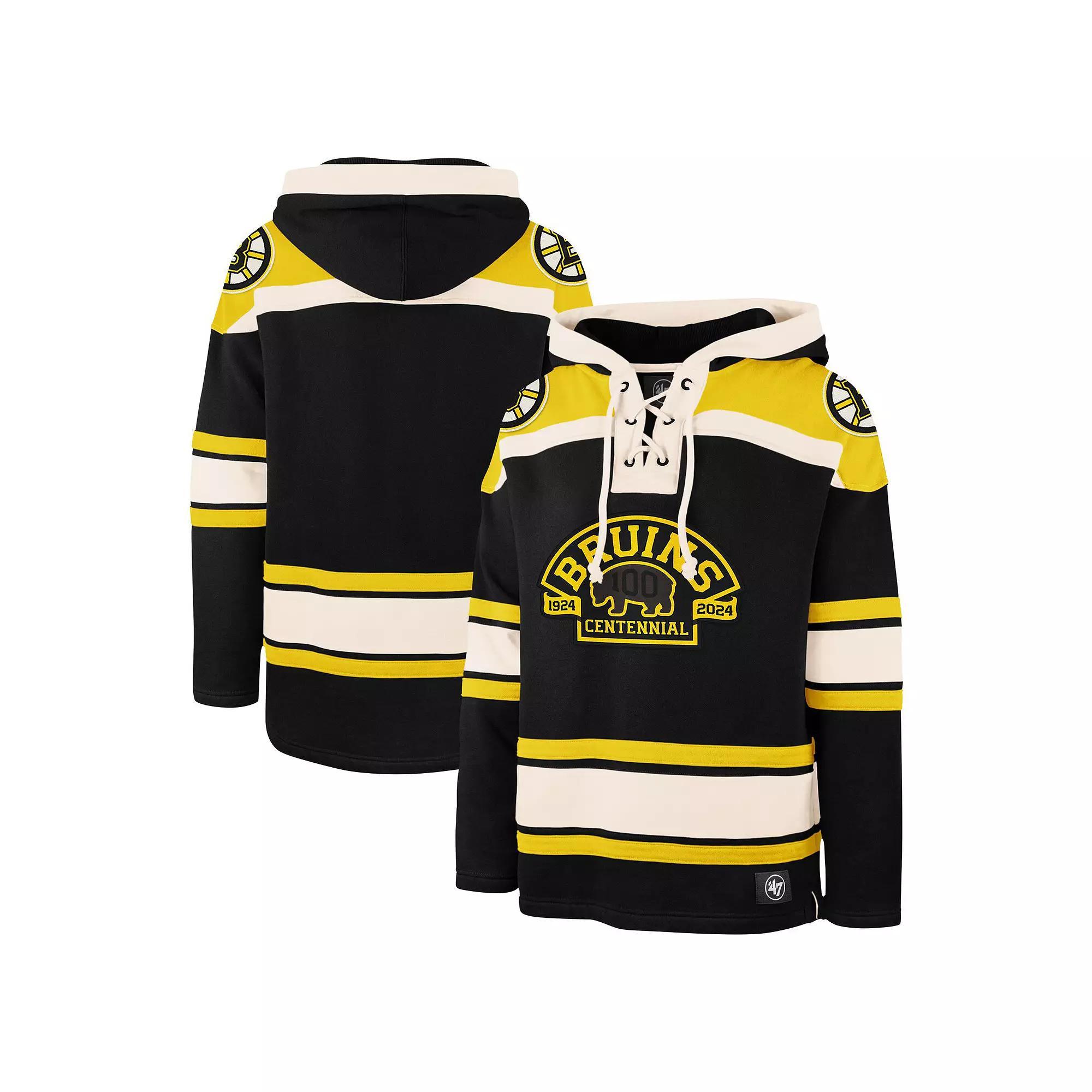 Men's '47 Black Boston Bruins 100th Anniversary Superior Lacer Pullover Hoodie, Size: Medium Product Image