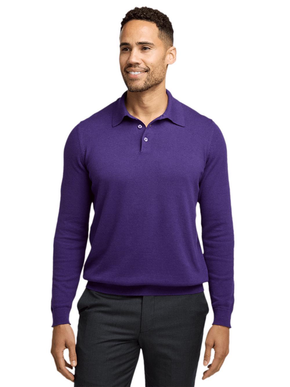 Supima Cotton Three Button Polo - Plum Product Image