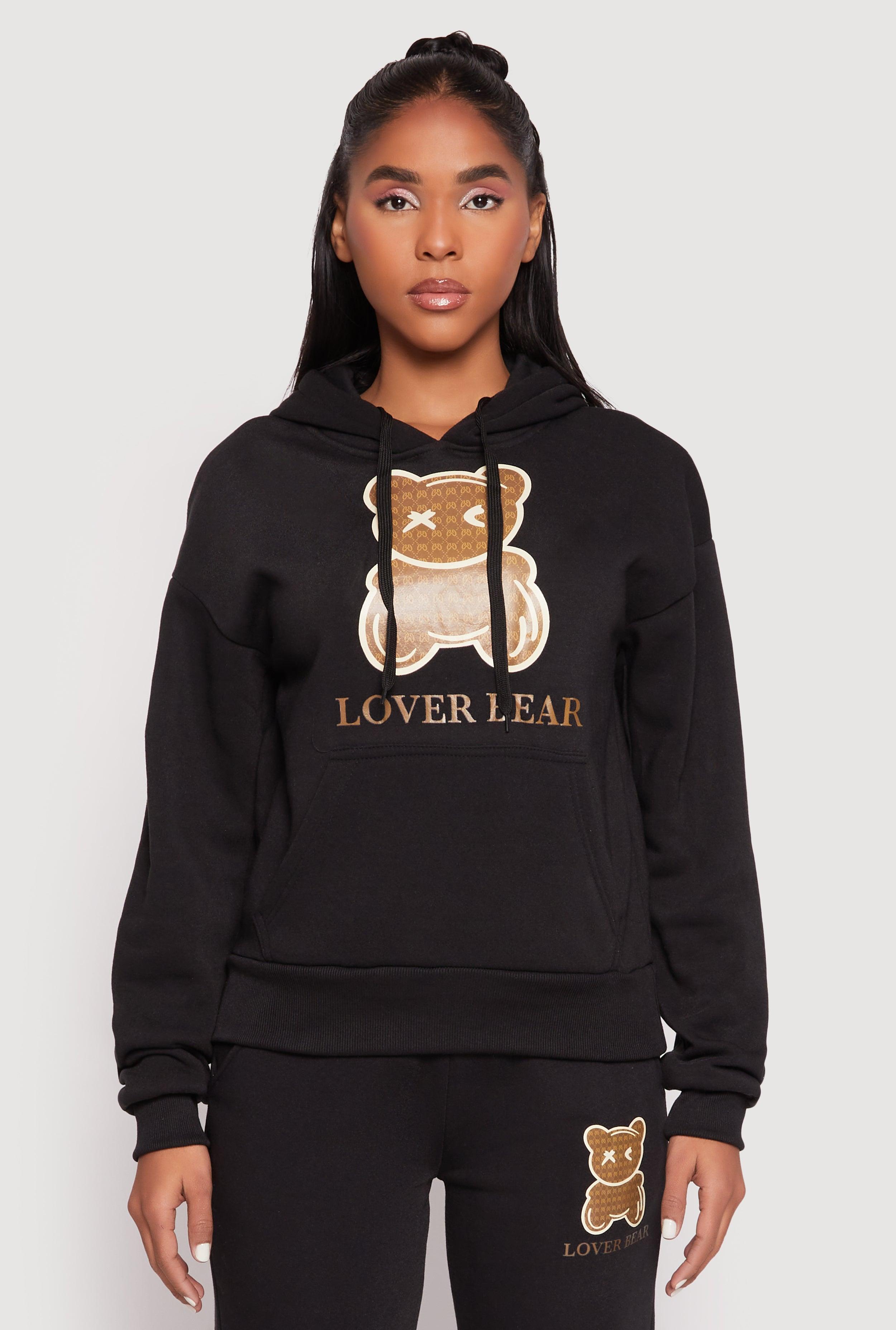 Womens Fleece Lover Bear Graphic Hoodie Product Image