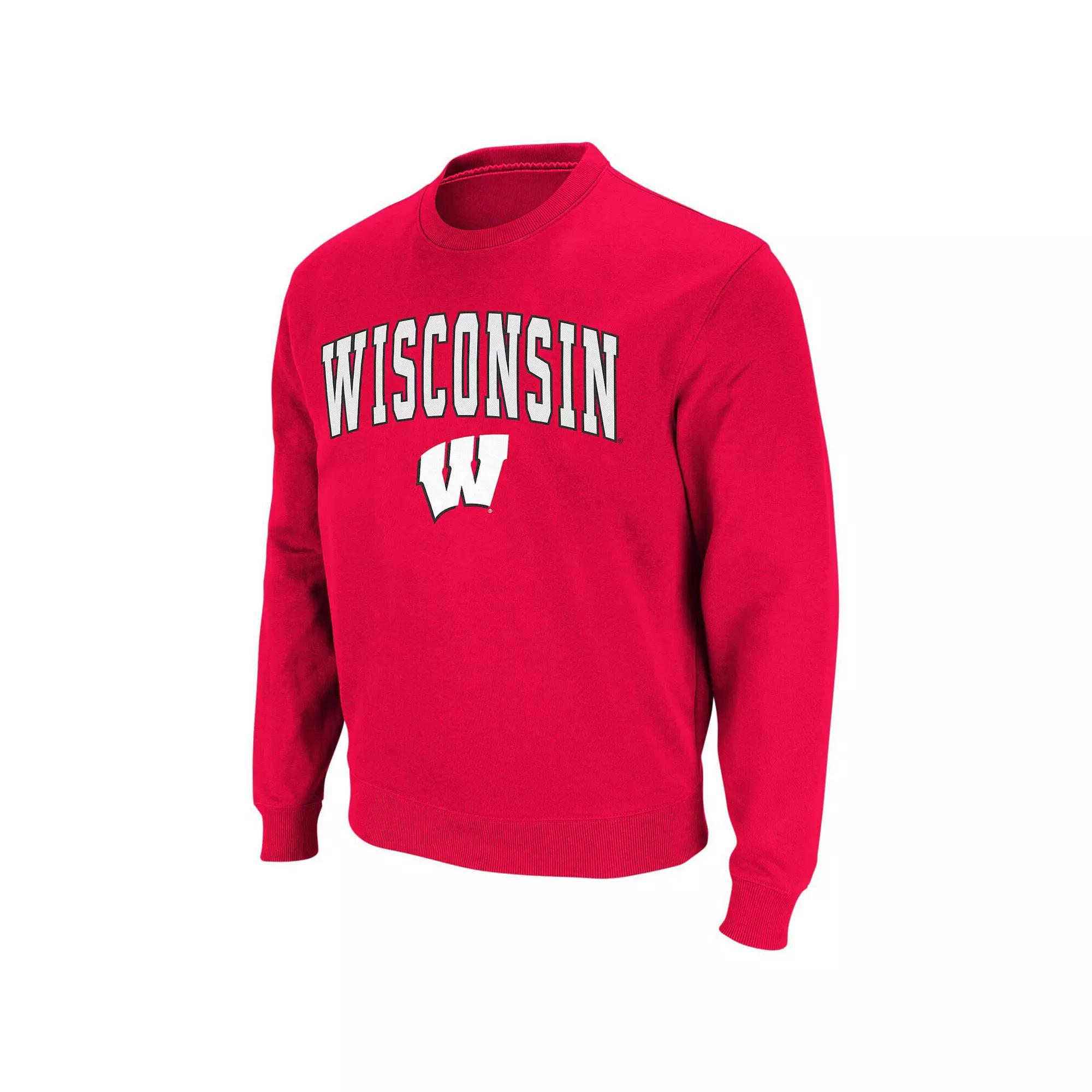 Men's Colosseum Charcoal Wisconsin Badgers Arch & Logo Crew Neck Sweatshirt,  Product Image
