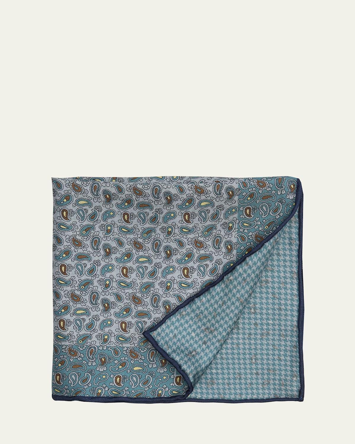 Mens Paisley-Print Reversible Silk Pocket Square Product Image