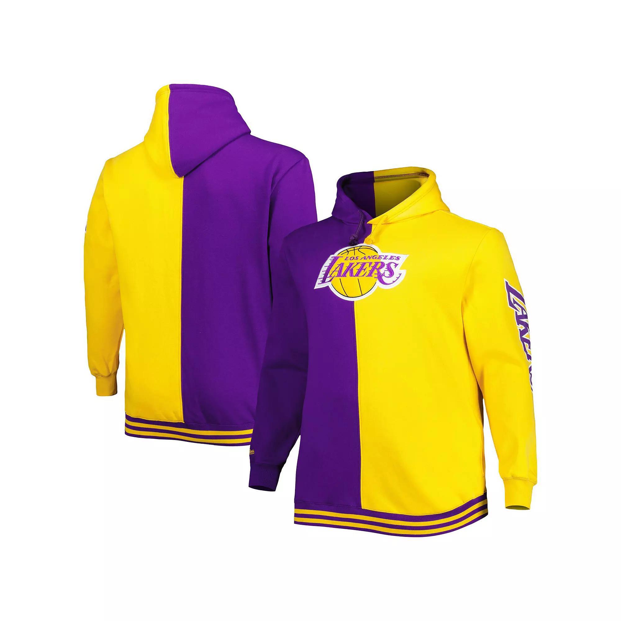 Men's Mitchell & Ness Purple/Gold Los Angeles Lakers Big & Tall Hardwood Classics Split Pullover Hoodie, Size: 2XB Product Image