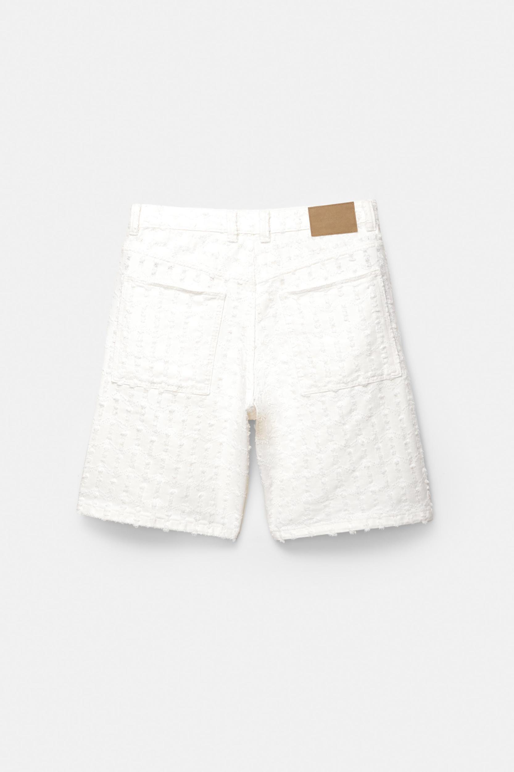 Textured baggy denim Bermuda shorts Product Image