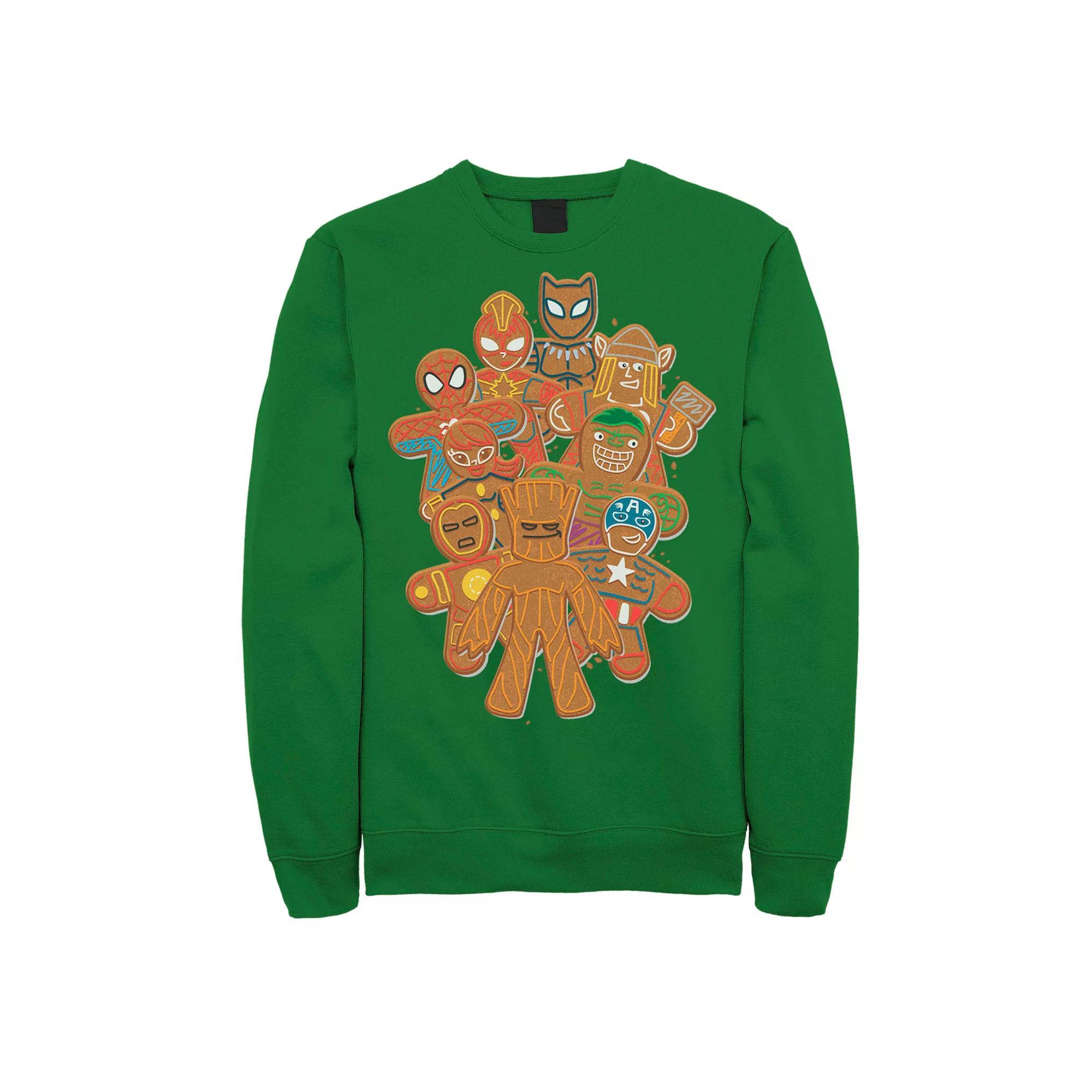 Men's Marvel Avengers Gingerbread Cookie Cluster Graphic Fleece Pullover, Size: Small, Kelly Product Image