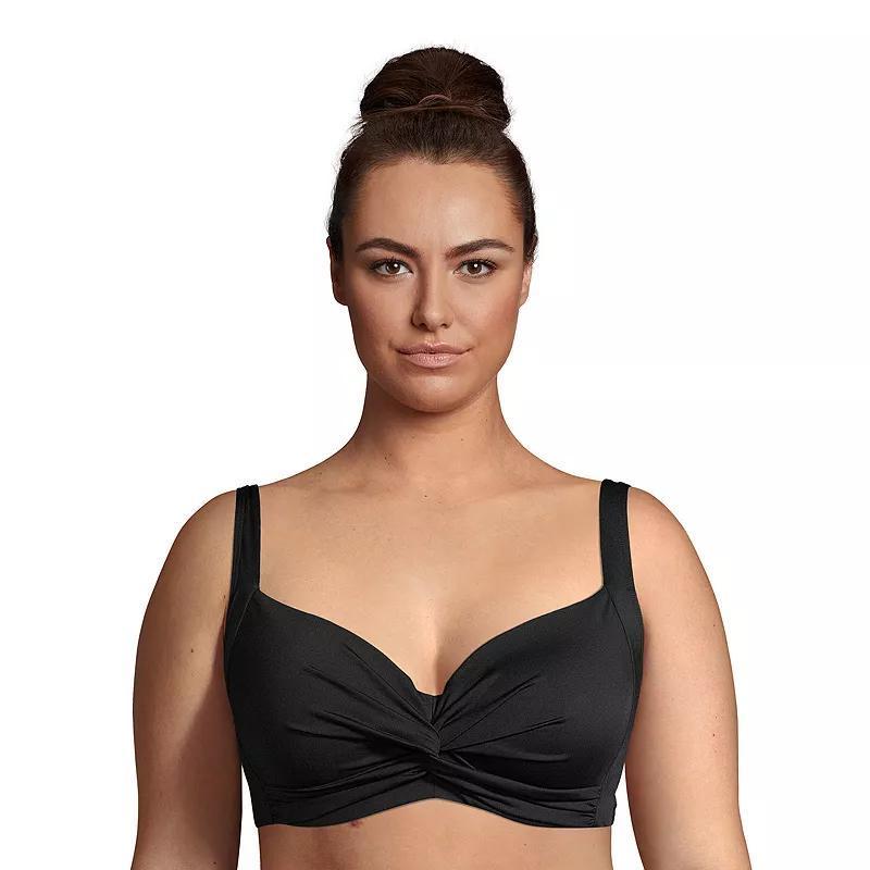 Plus Size Lands End Twist-Front Underwire Bikini Top, Womens Deep Blue Product Image