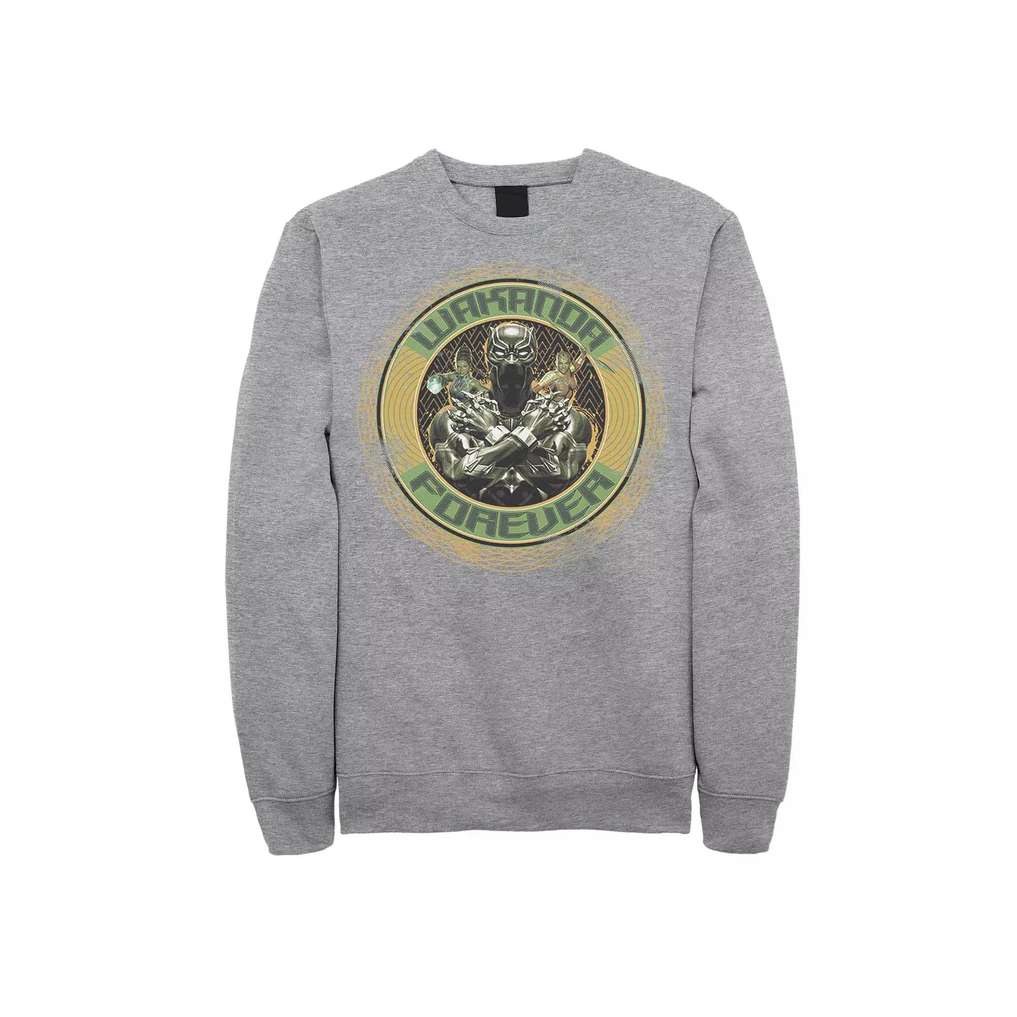 Mens Marvel Black Panther Wakanda Forever Circle Logo Fleece Athletic Grey Product Image