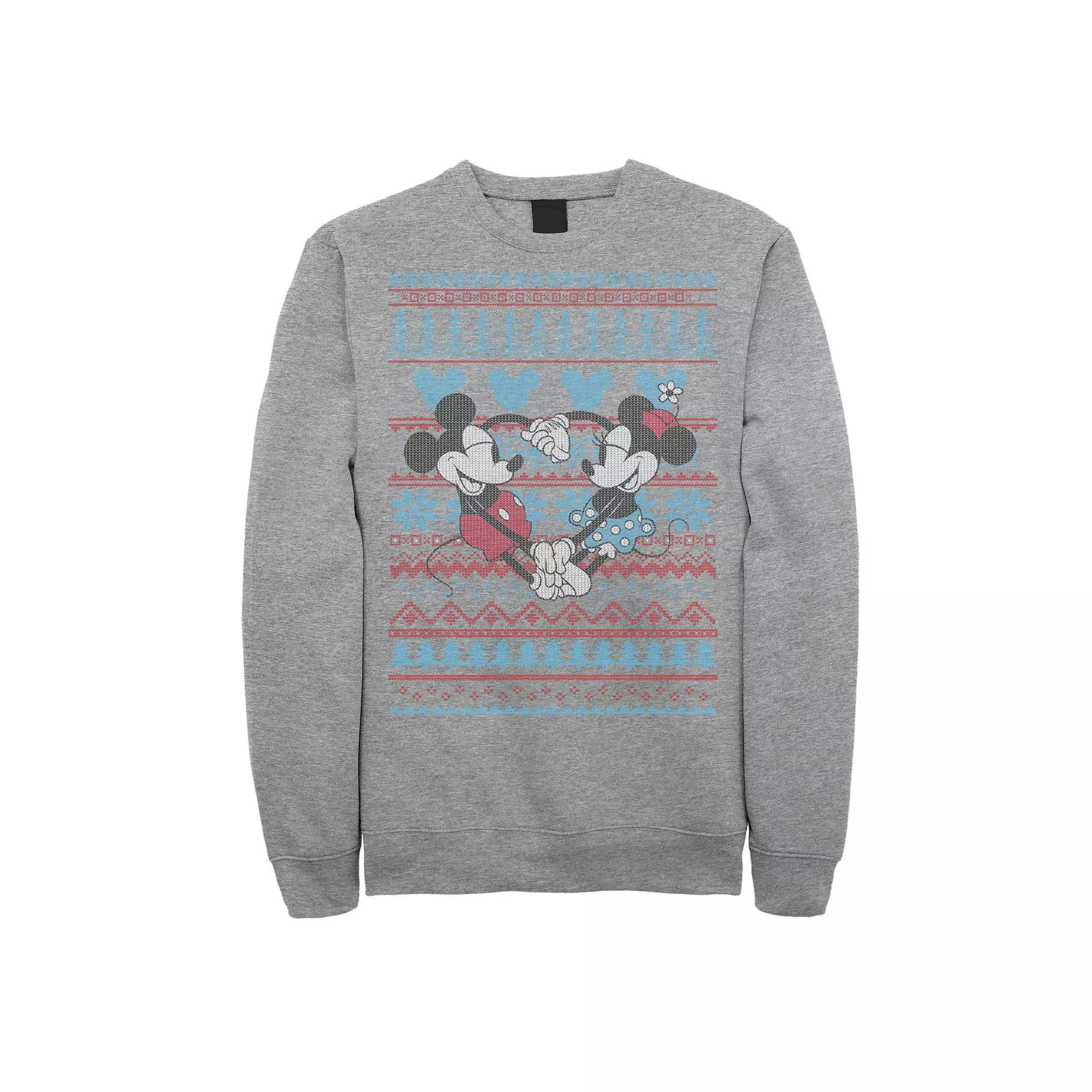 Disney's Mickey And Minnie Mouse Christmas Sweater Style Men's Sweatshirt, Size: 3XL, Athletic Grey Product Image