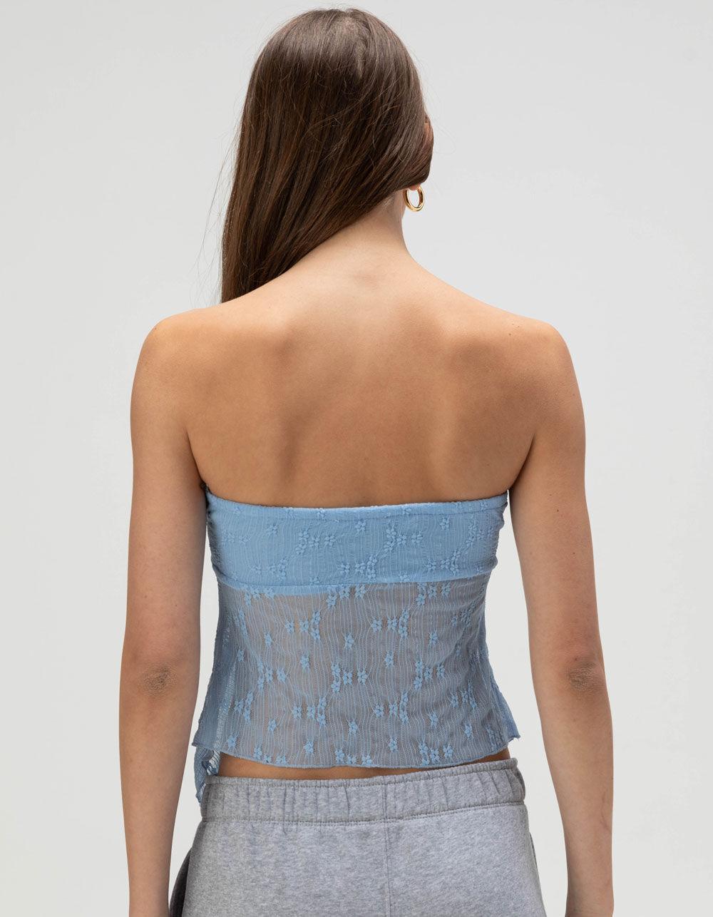 FULL TILT Textured Cinch Womens Tube Top - LIGHT BLUE Product Image