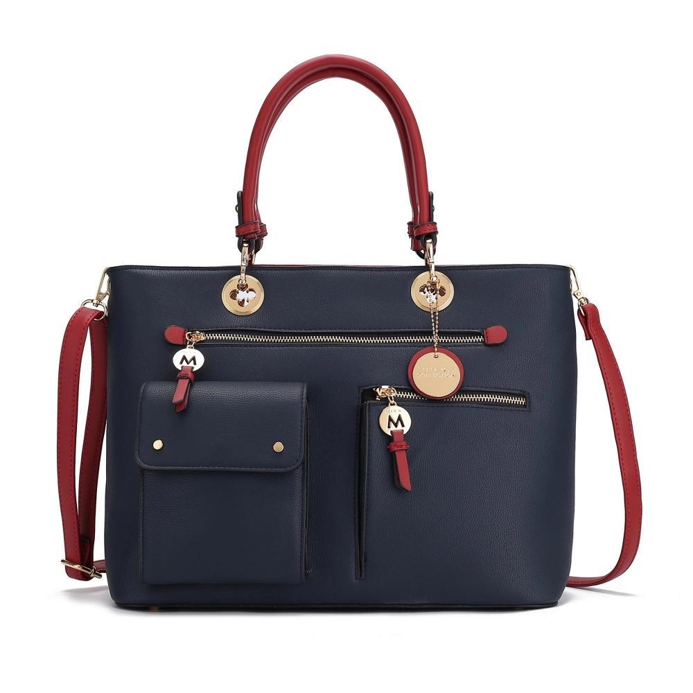 MKF Collection Julia Vegan Leather Color-block Women’s Satchel Bag by Mia k - Navy Wine Product Image