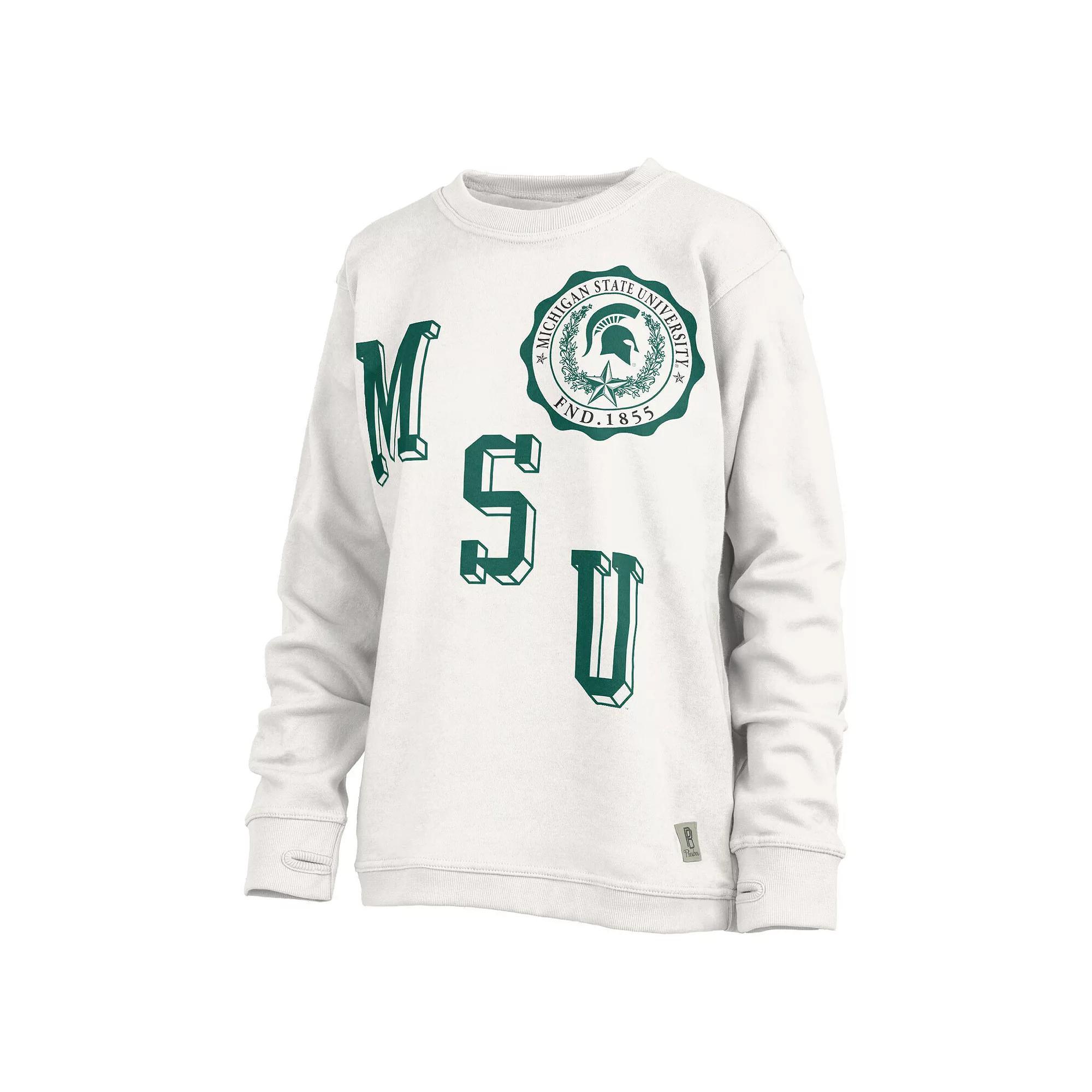 Women's Pressbox White Michigan State Spartans Shoreline Sundown Pullover Sweatshirt,  Product Image