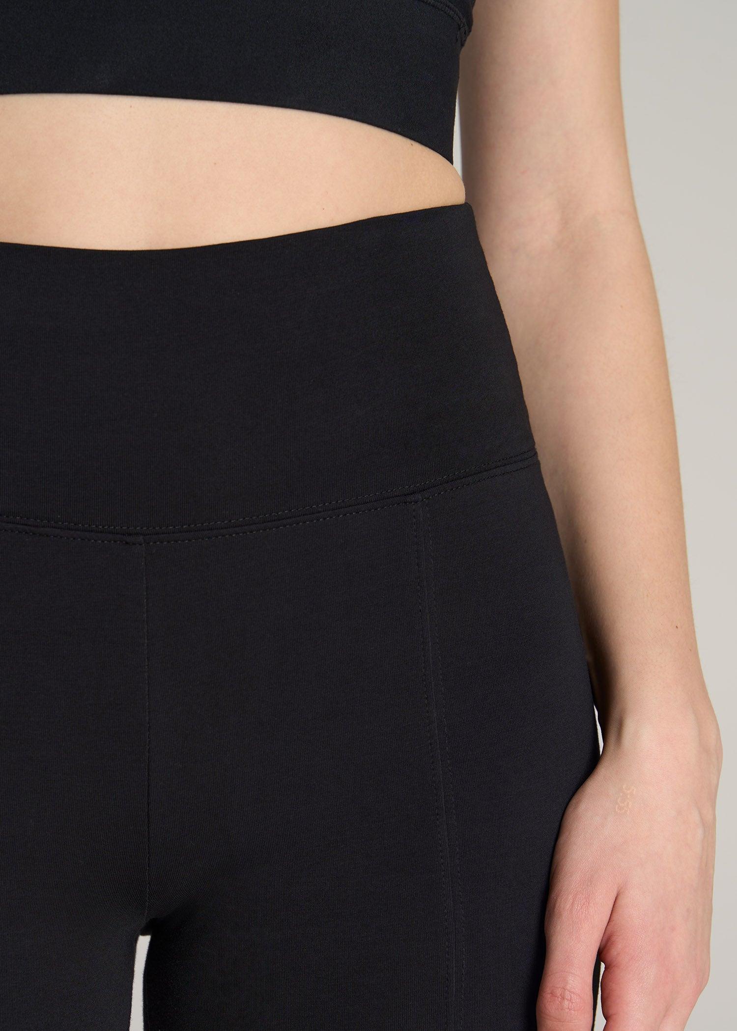 High Rise Split Flare Cotton Leggings for Tall Women in Black Female Product Image