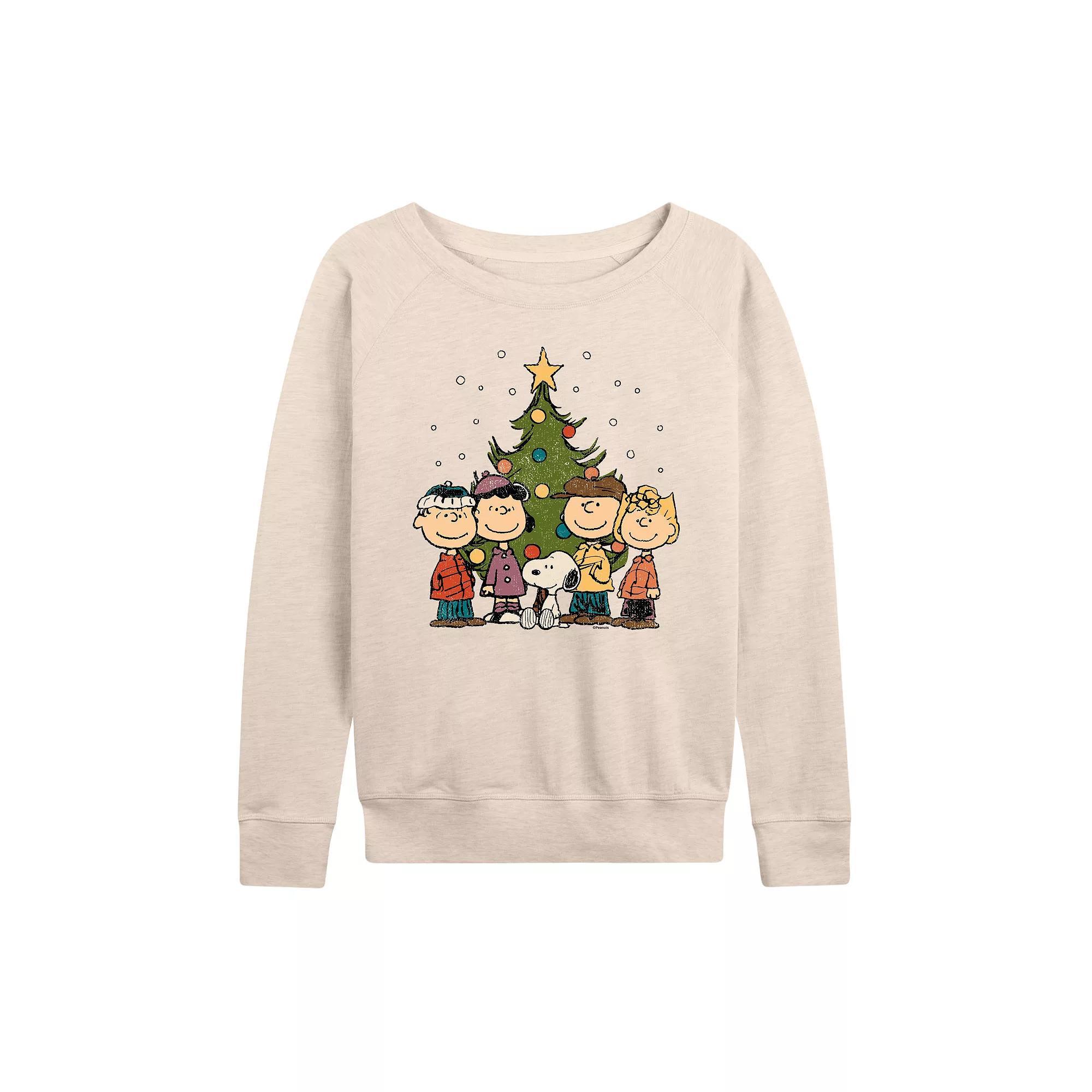 Women's Peanuts Christmas Group French Terry Long Sleeve Tee,  Product Image