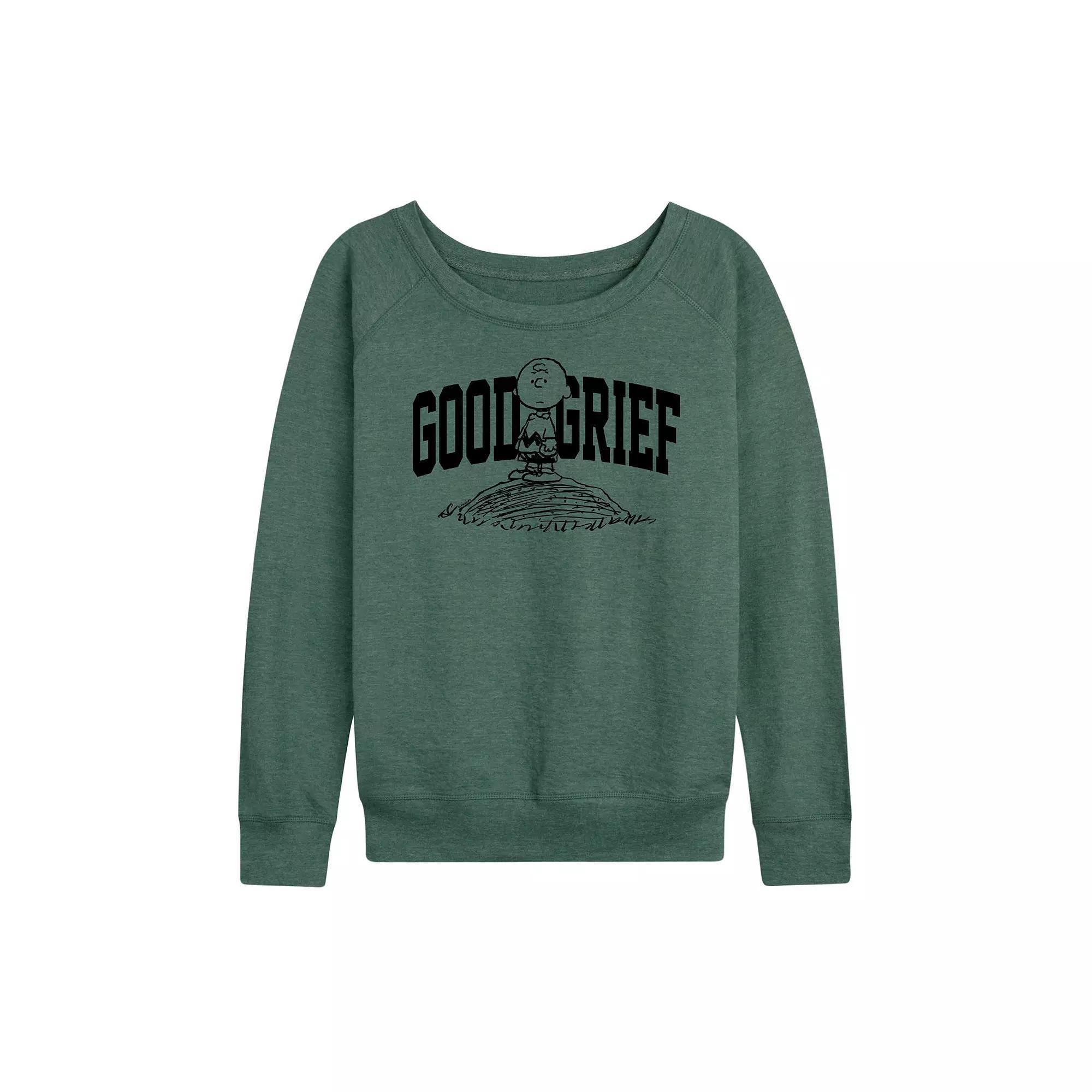 Women's Peanuts Charlie Brown Good Grief Athletic French Terry Long Sleeve Tee, Girl's,  Product Image