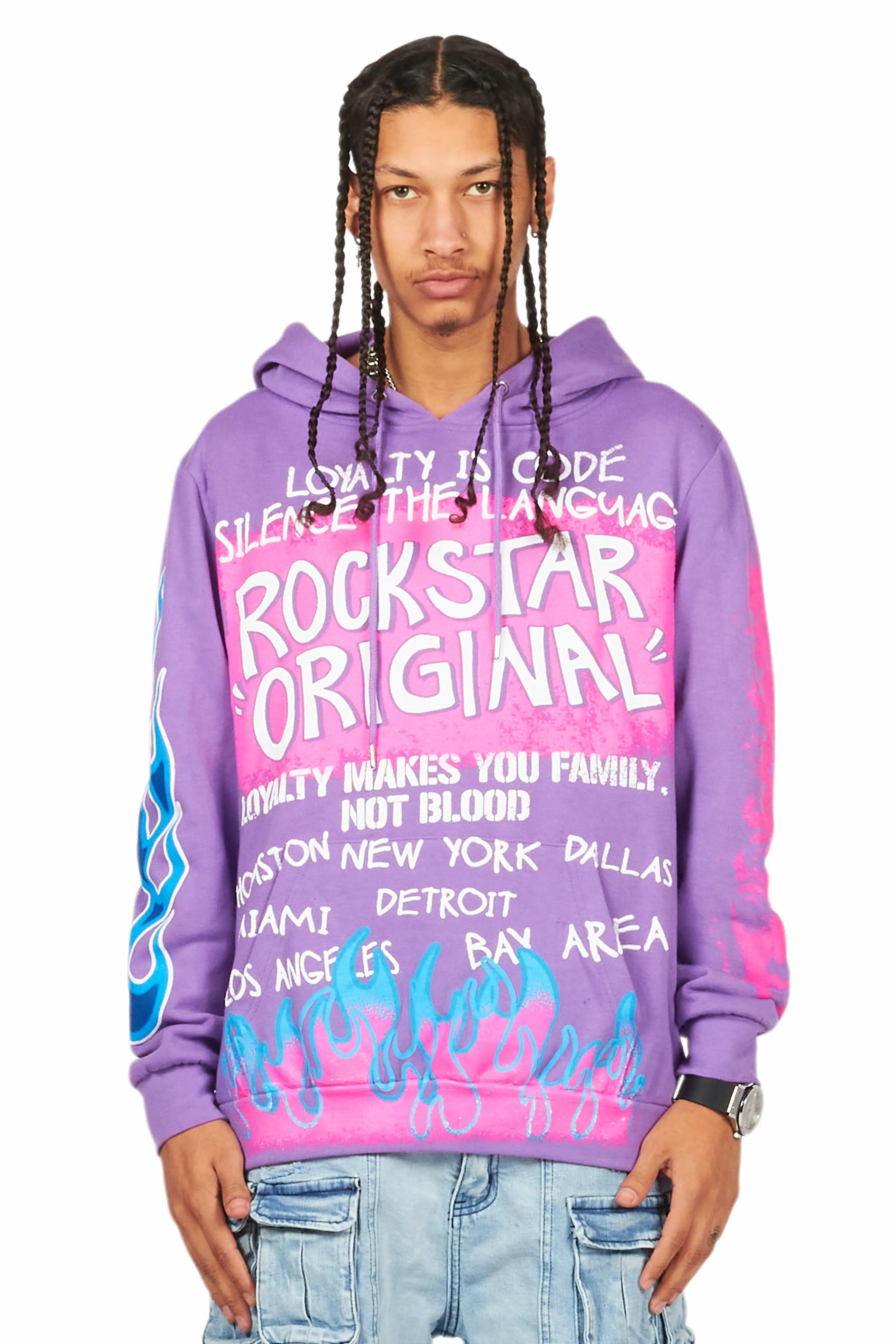 Beno Purple Distressed Graphic Hoodie Male Product Image