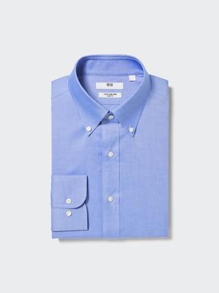 Mens Super Non-Iron Slim Shirt Button Down Collar with Shape-Retaining Blue Medium UNIQLO US Product Image