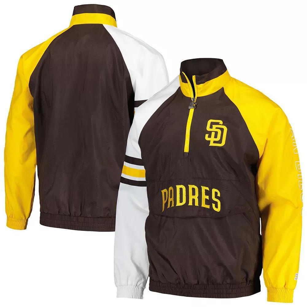 Men's Starter Brown/Gold San Diego Padres Elite Raglan Half-Zip Jacket, Size: 4XL Product Image