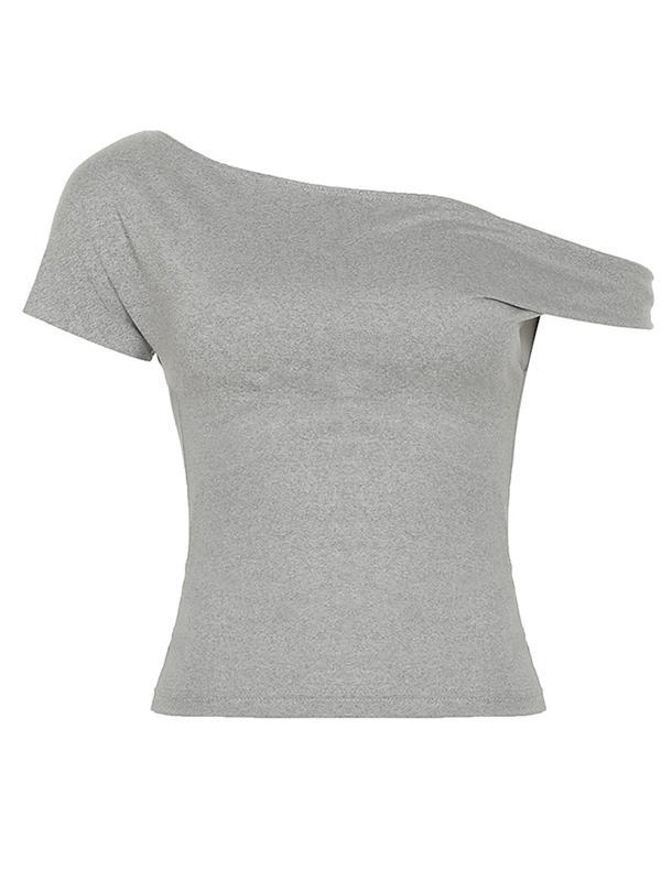Solid One Shoulder Short Sleeve Tee Product Image