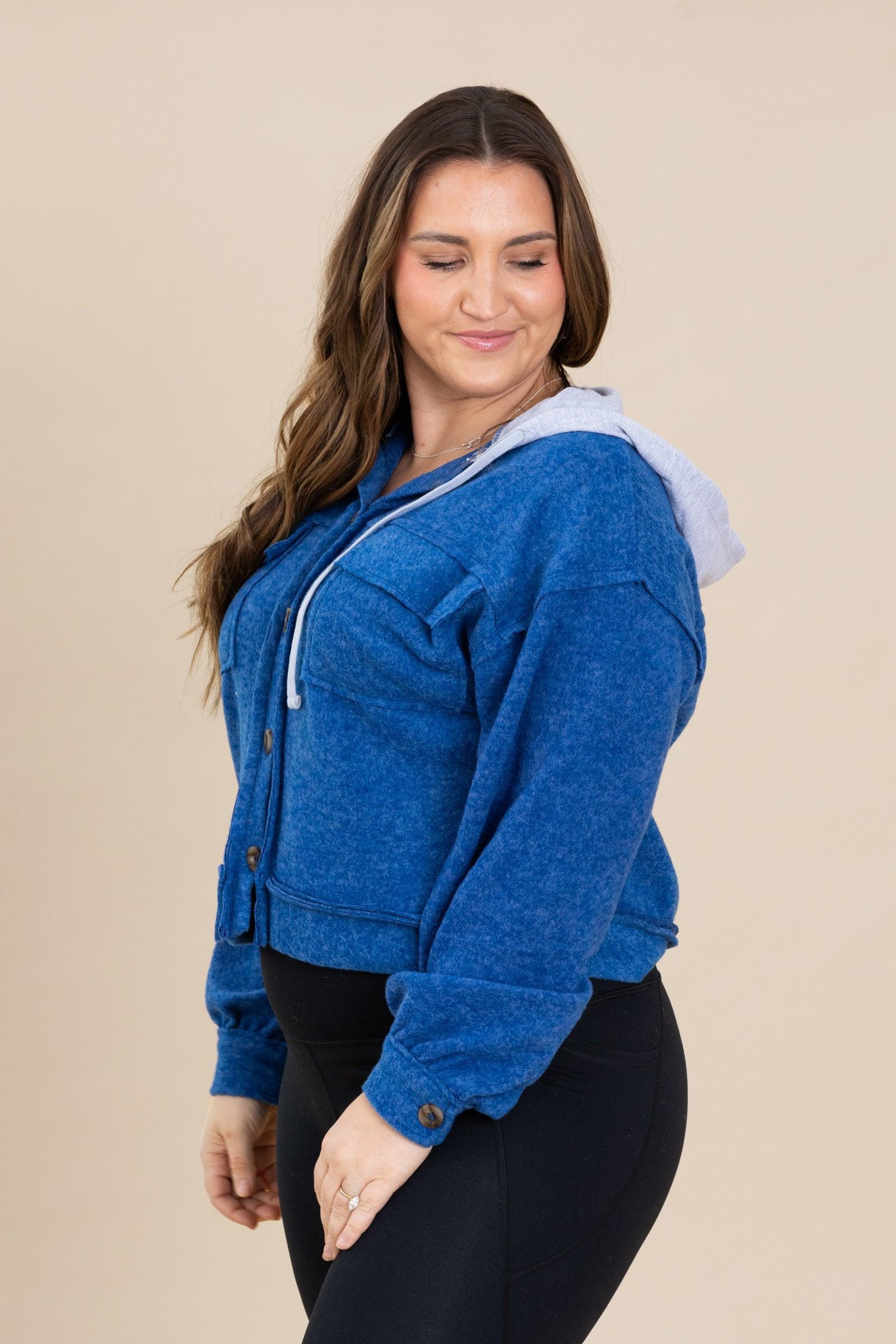 Brushed Hacci Hooded Button Down Shacket Product Image