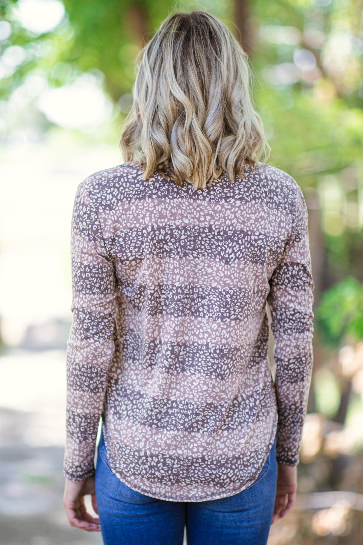 Mauve and Dusty Rose Stripe Animal Print Top Product Image