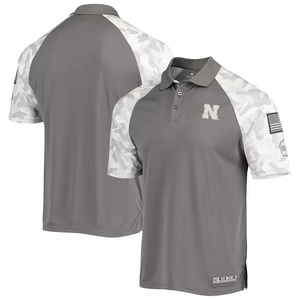 Men's Colosseum Gray/Camo Nebraska Huskers OHT Military Appreciation Raglan Zoomie Polo, Size: Small, Grey Product Image