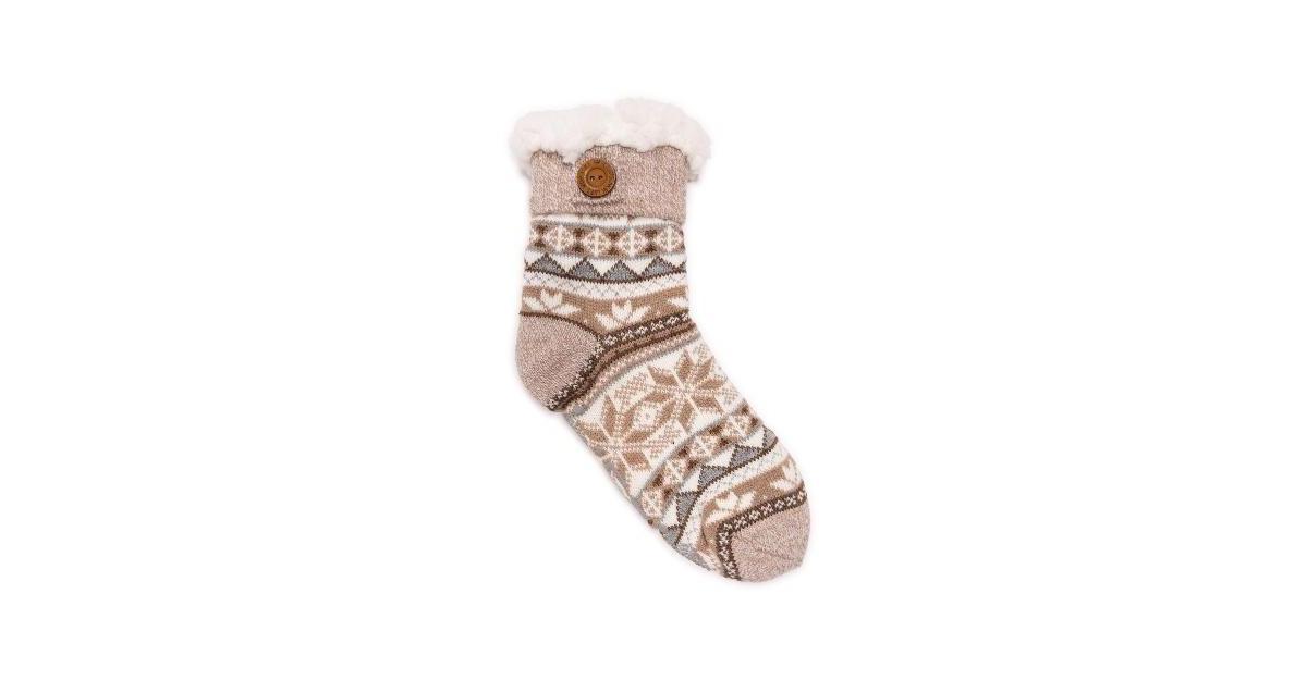 MUK LUKS Womens Fold Over Button Tab Cabin Slipper Socks Medium Gray Grey Product Image