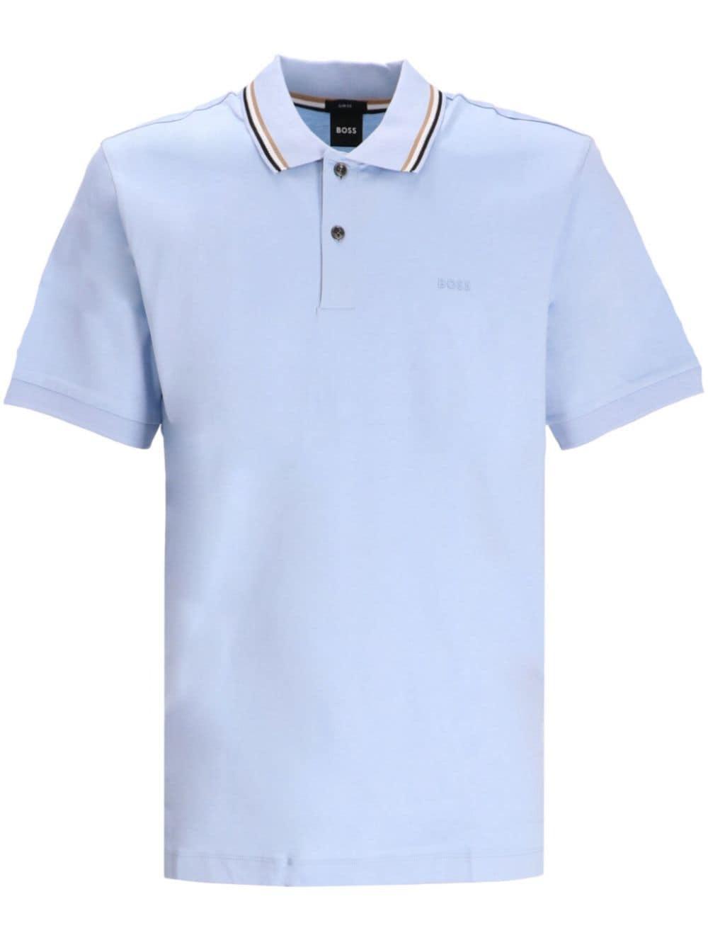 Stripe-trimmed Cotton Polo Shirt In Blue Product Image