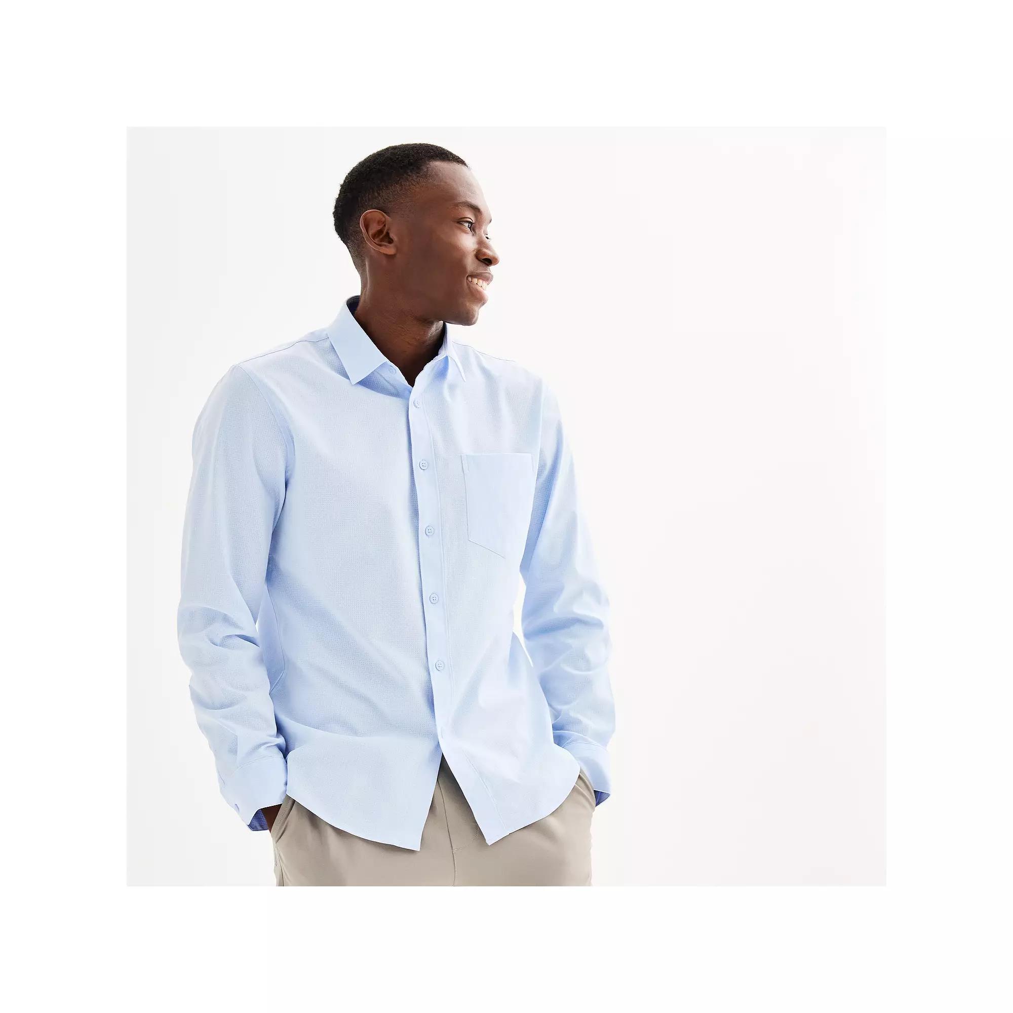 Men's FLX Slim Performance Untucked-Fit Button Down Long Sleeve Shirt, Size: Large SLIM, Chesapeake Blue Product Image