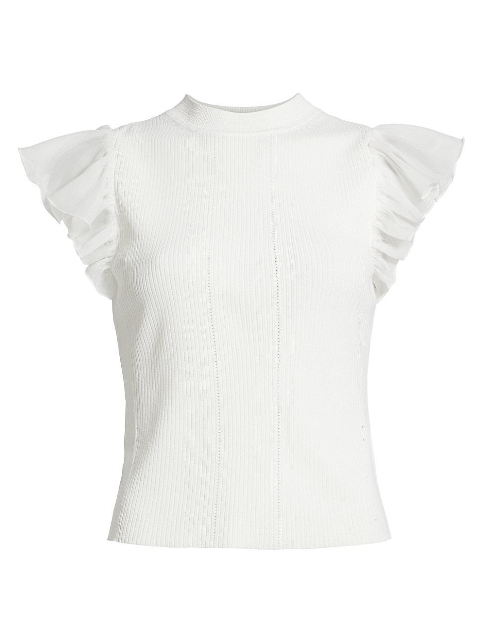 Womens Rib-Knit Flutter-Sleeve Top Product Image