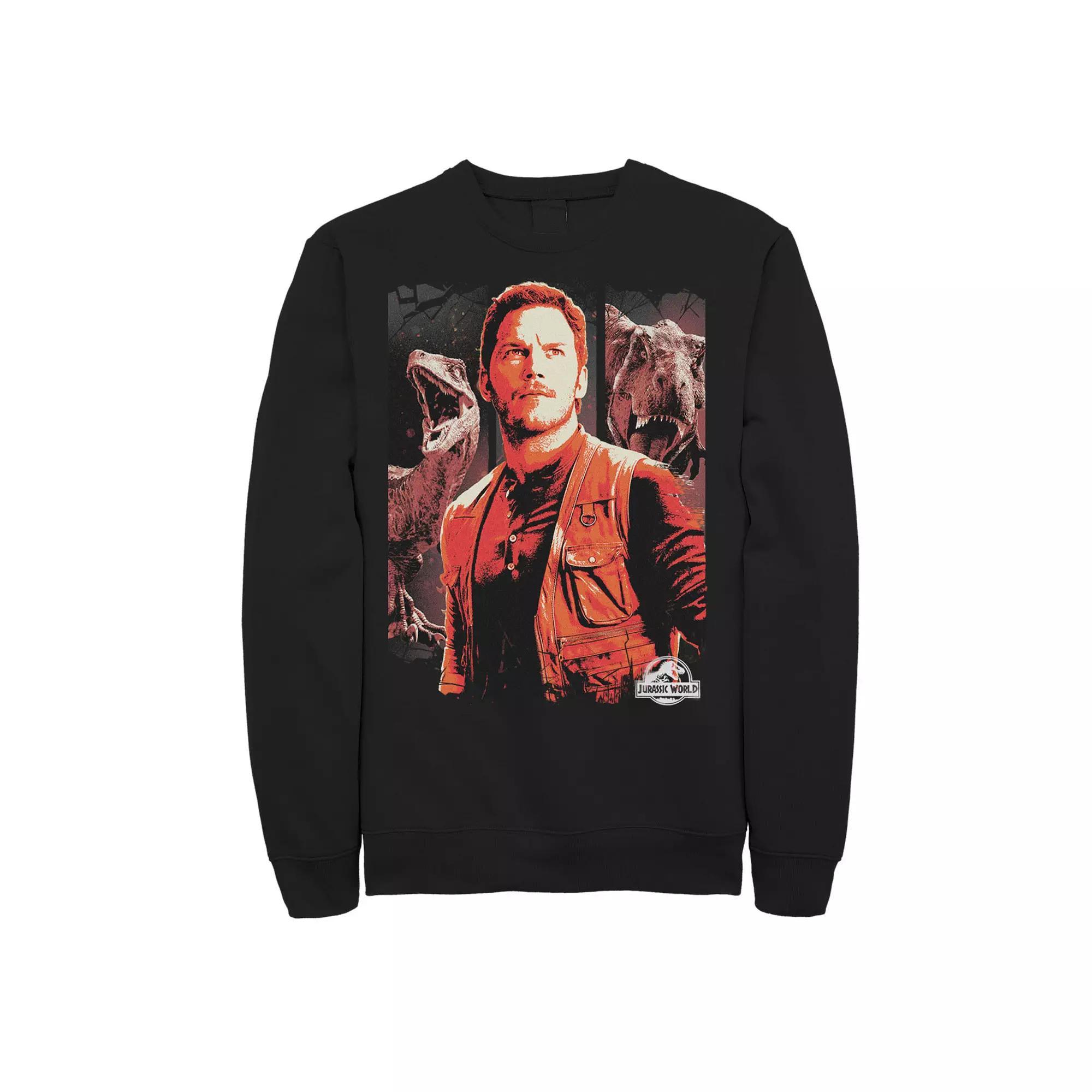 Men's Jurassic World Two Owen and Dinosaurs Red Hue Panel Portrait Sweatshirt,  Product Image